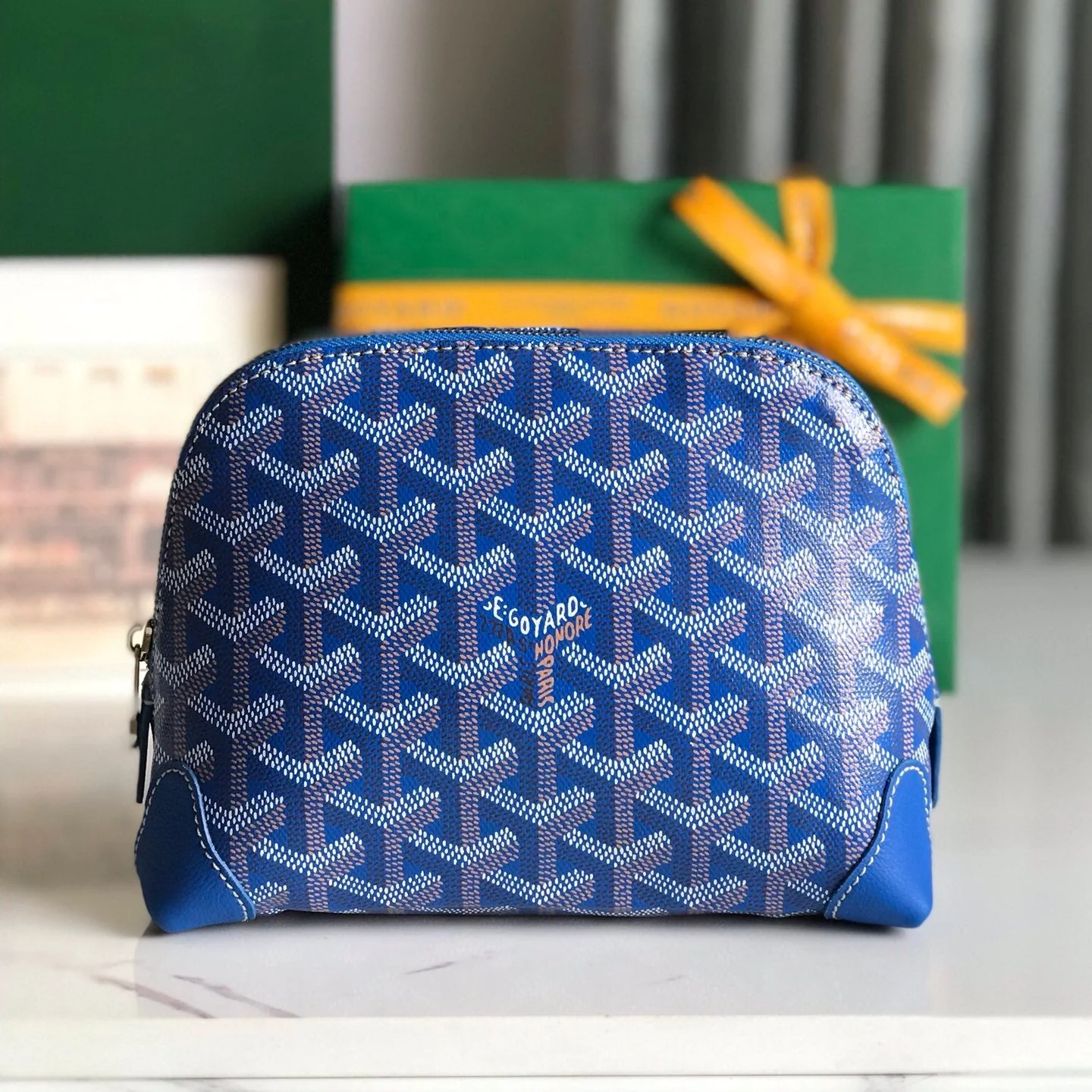 17 In Blue Canvas And Tan Calfskin Trim