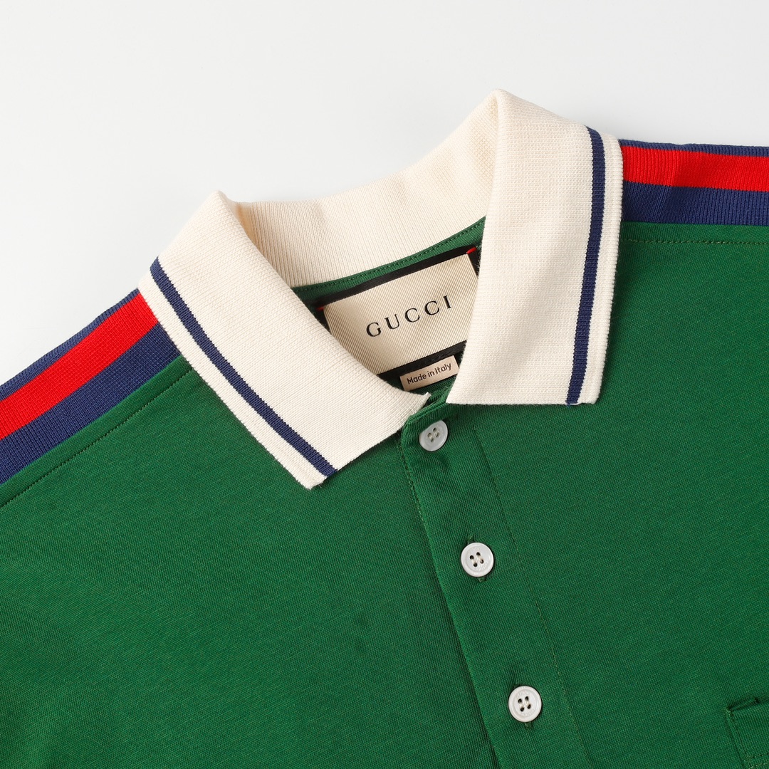 Red And Green Ribbed Polo Shirt Short Sleeves