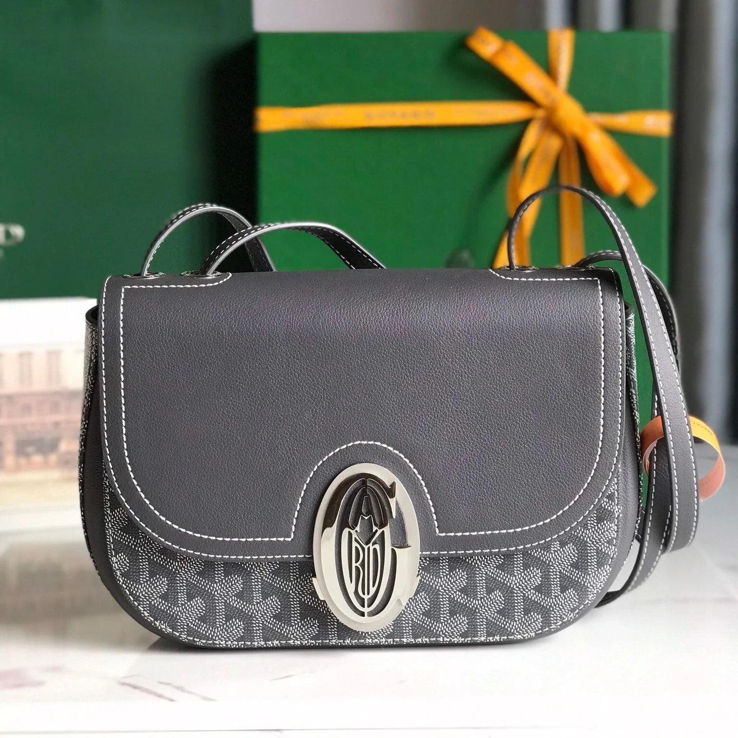 Grey Calfskin Canvas Bag