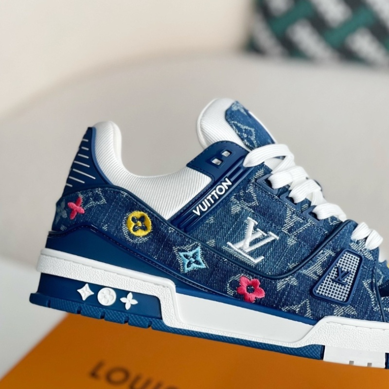 White & Blue Denim 'Trainer' Sneakers