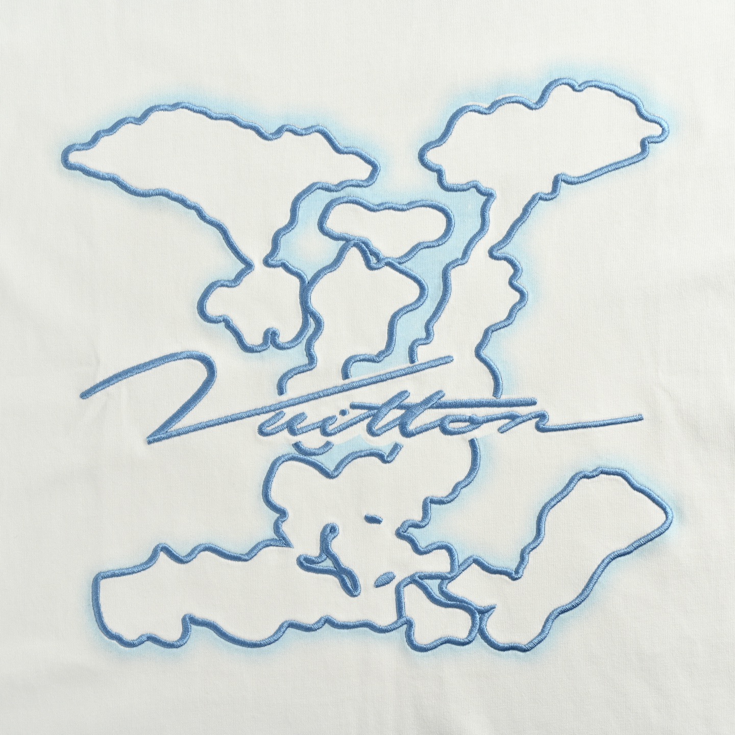 Clouds and large letters embroidered T-shirt