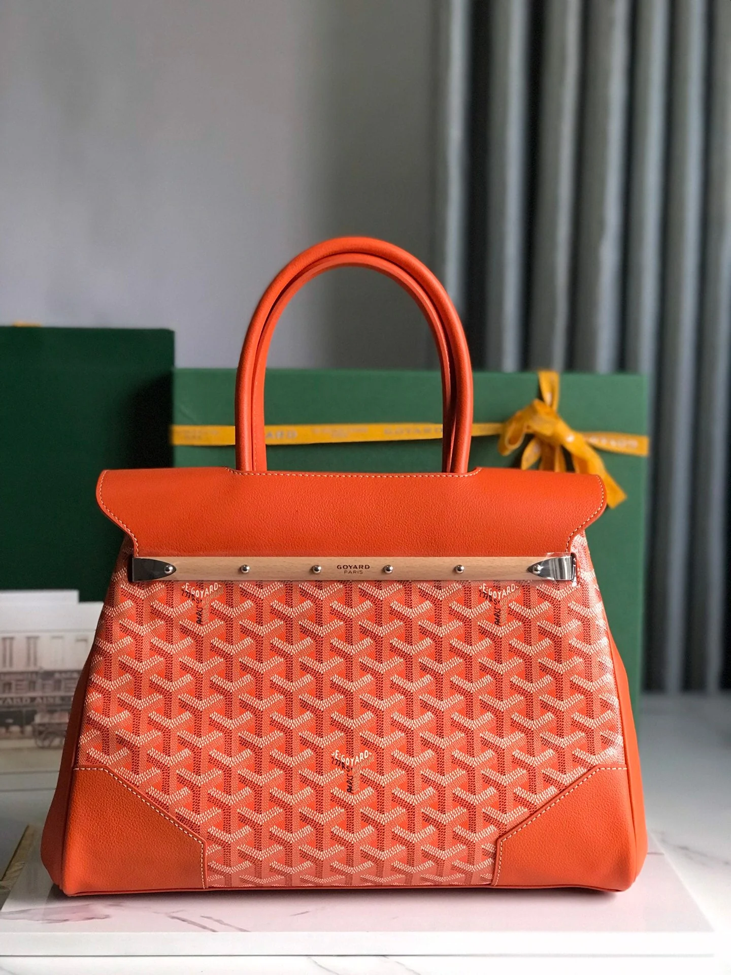 Bag 34 In Red Orange Canvas And Calfskin