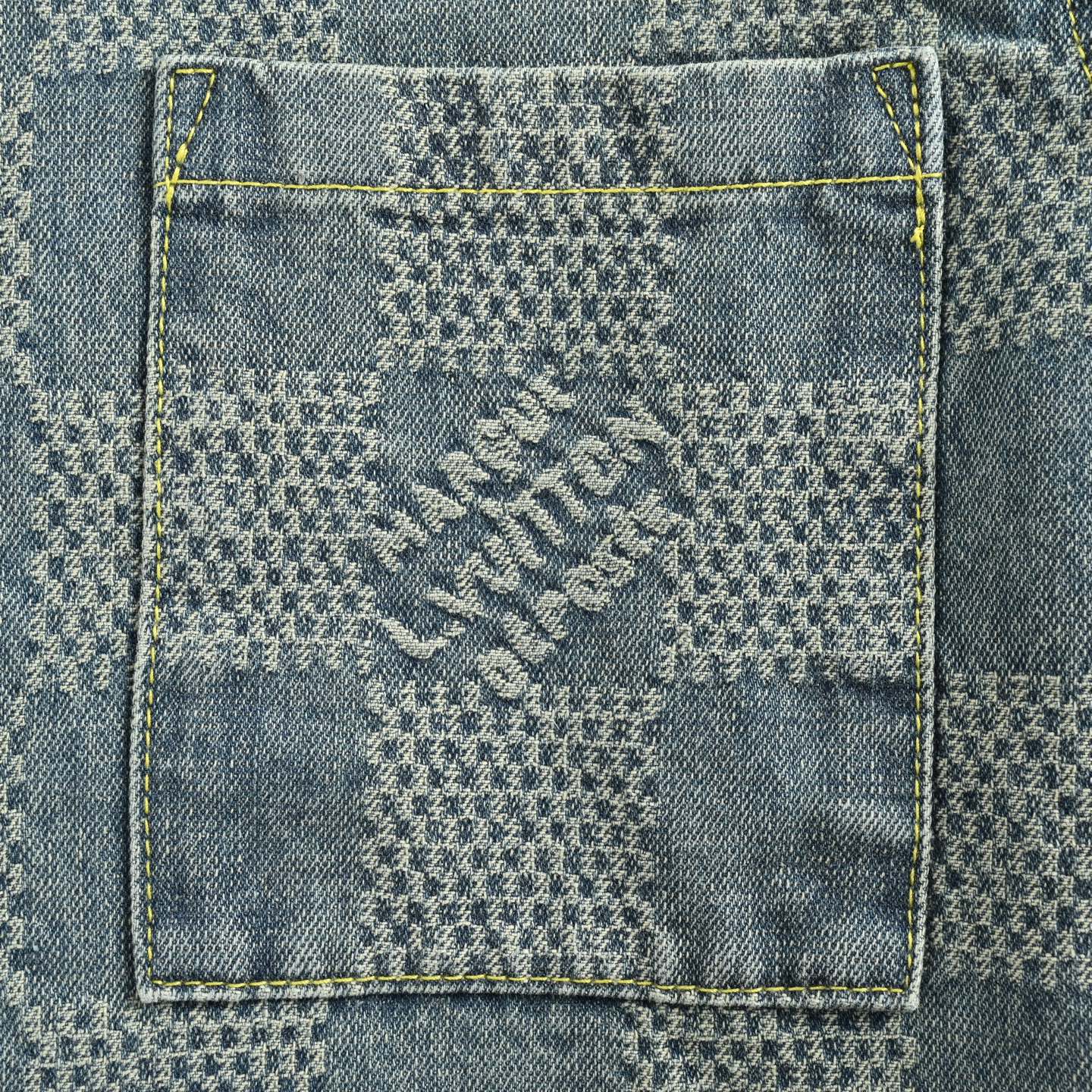 Checkered denim short-sleeved shirt