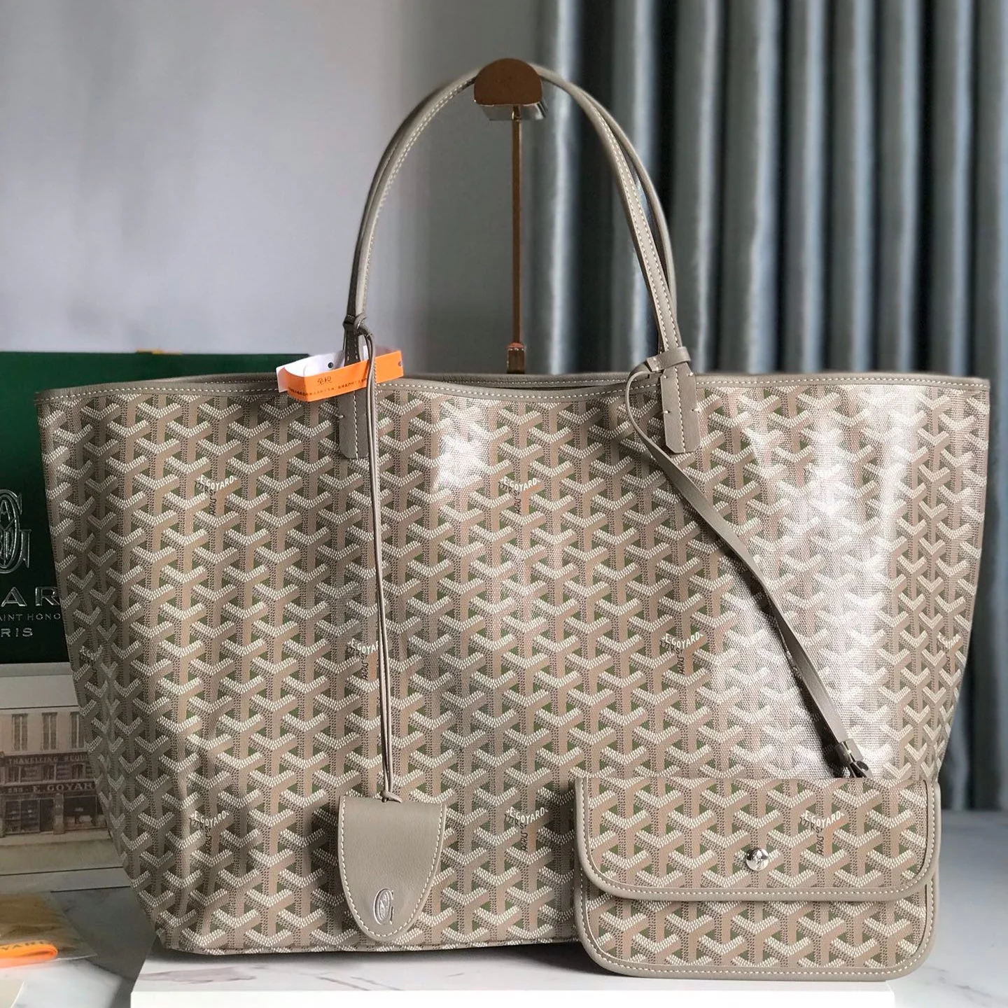 Grey and Green Canvas Bag