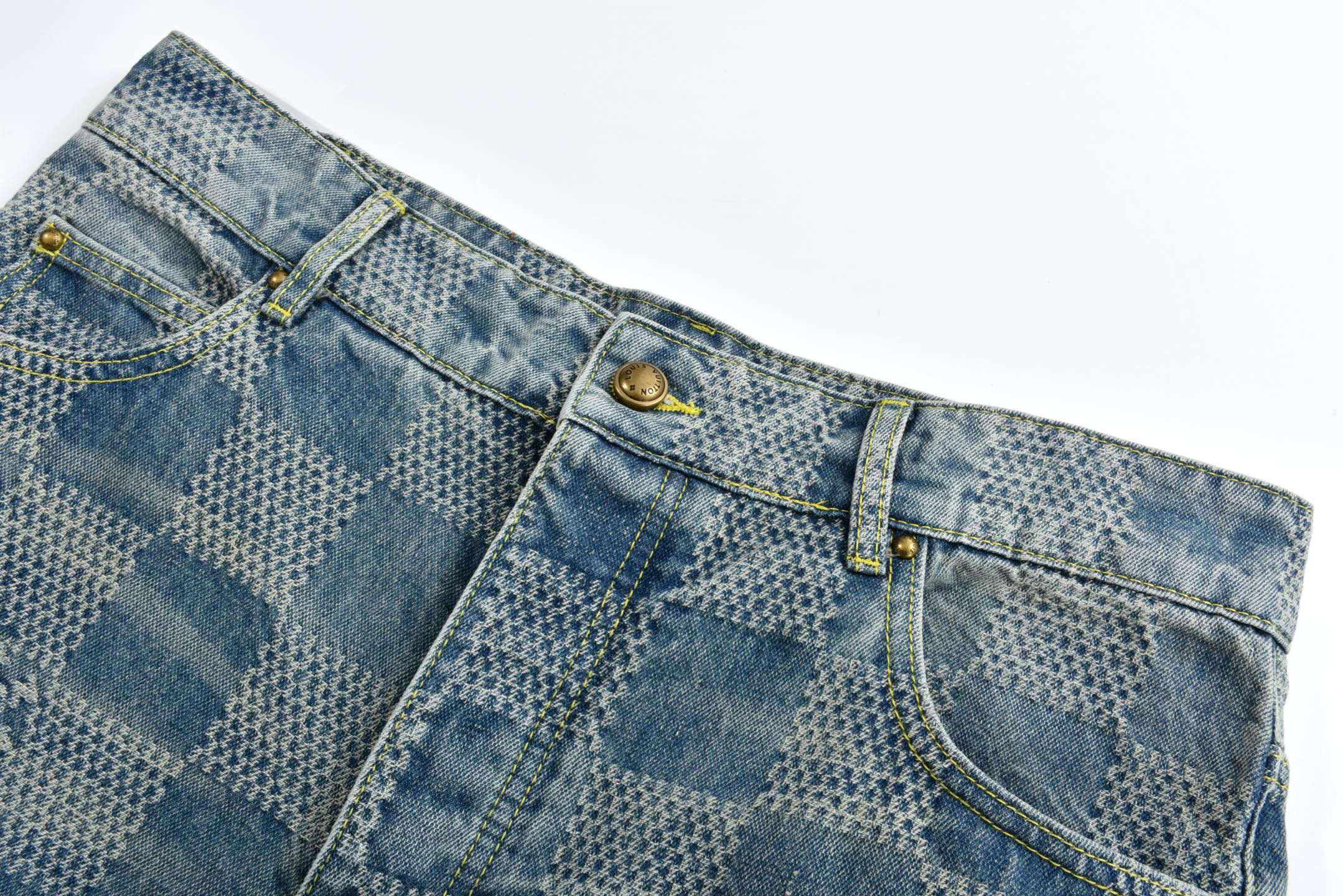 1V25ss checkerboard straight jeans