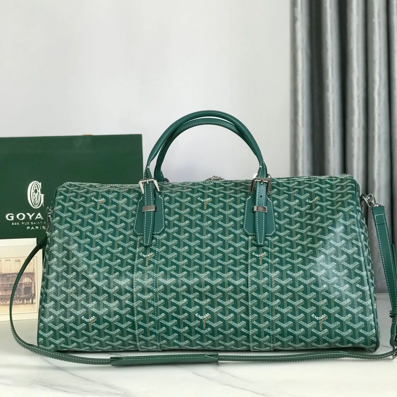 50 BAG IN GREEN CANVAS AND CALFSKIN TRIM