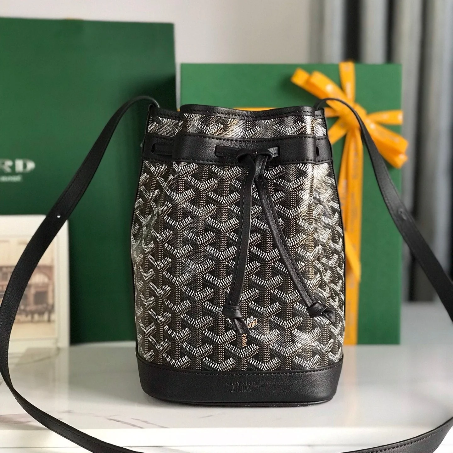 White Lambskin Trim Bucket Bag