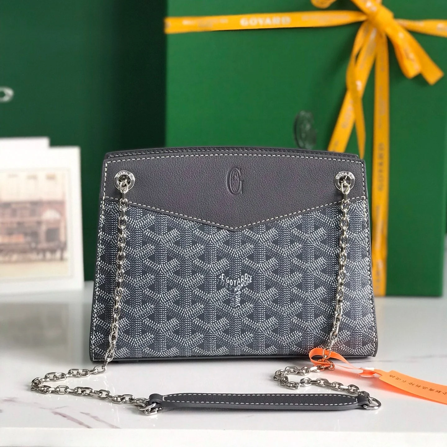 Grey Black Calfskin Structured Mini Bag