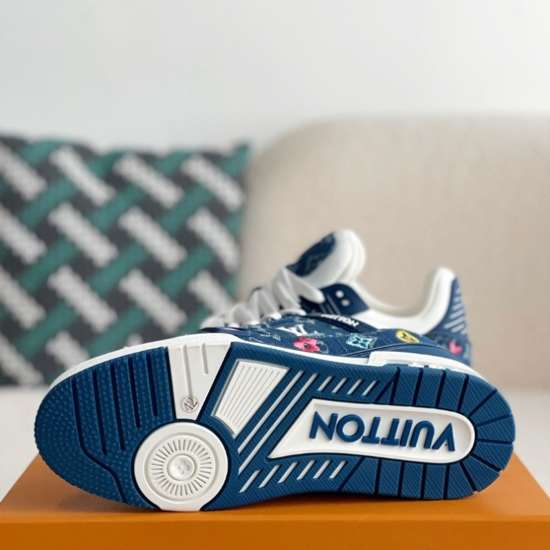 White & Blue Denim 'Trainer' Sneakers