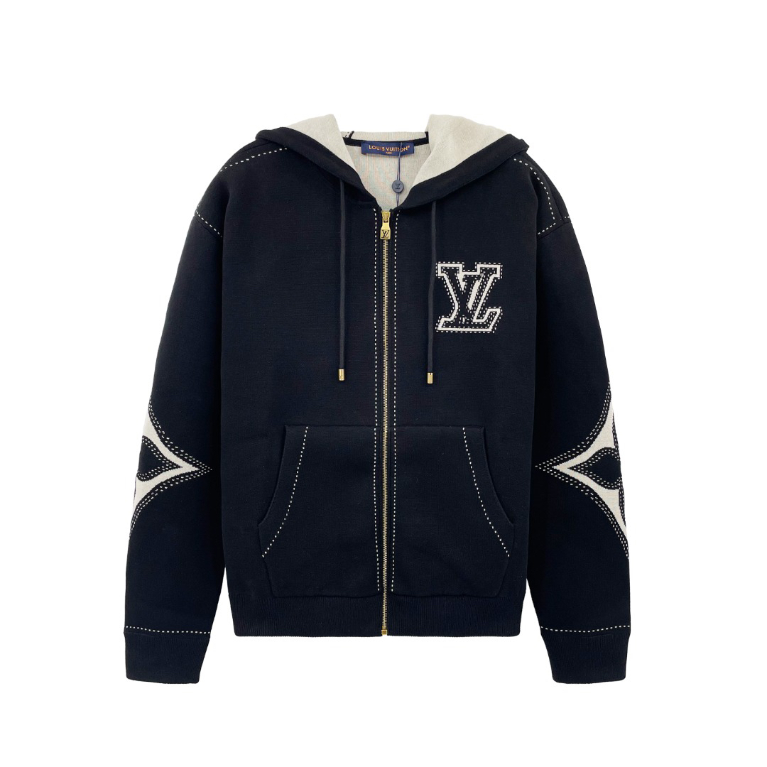 Intarsia Wool Zip-Up Hooded Jacket