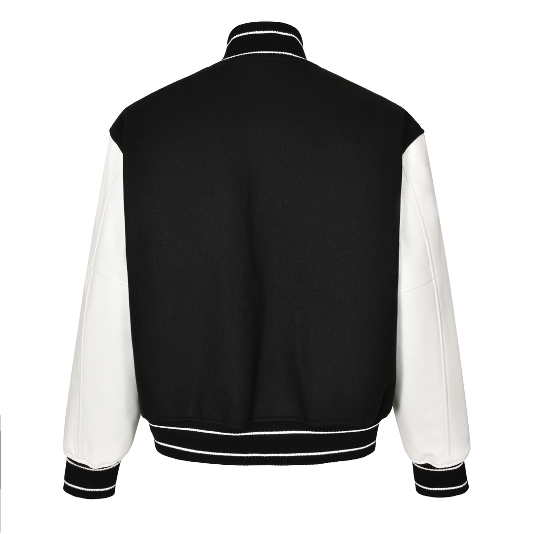 Leather slogan baseball jacket