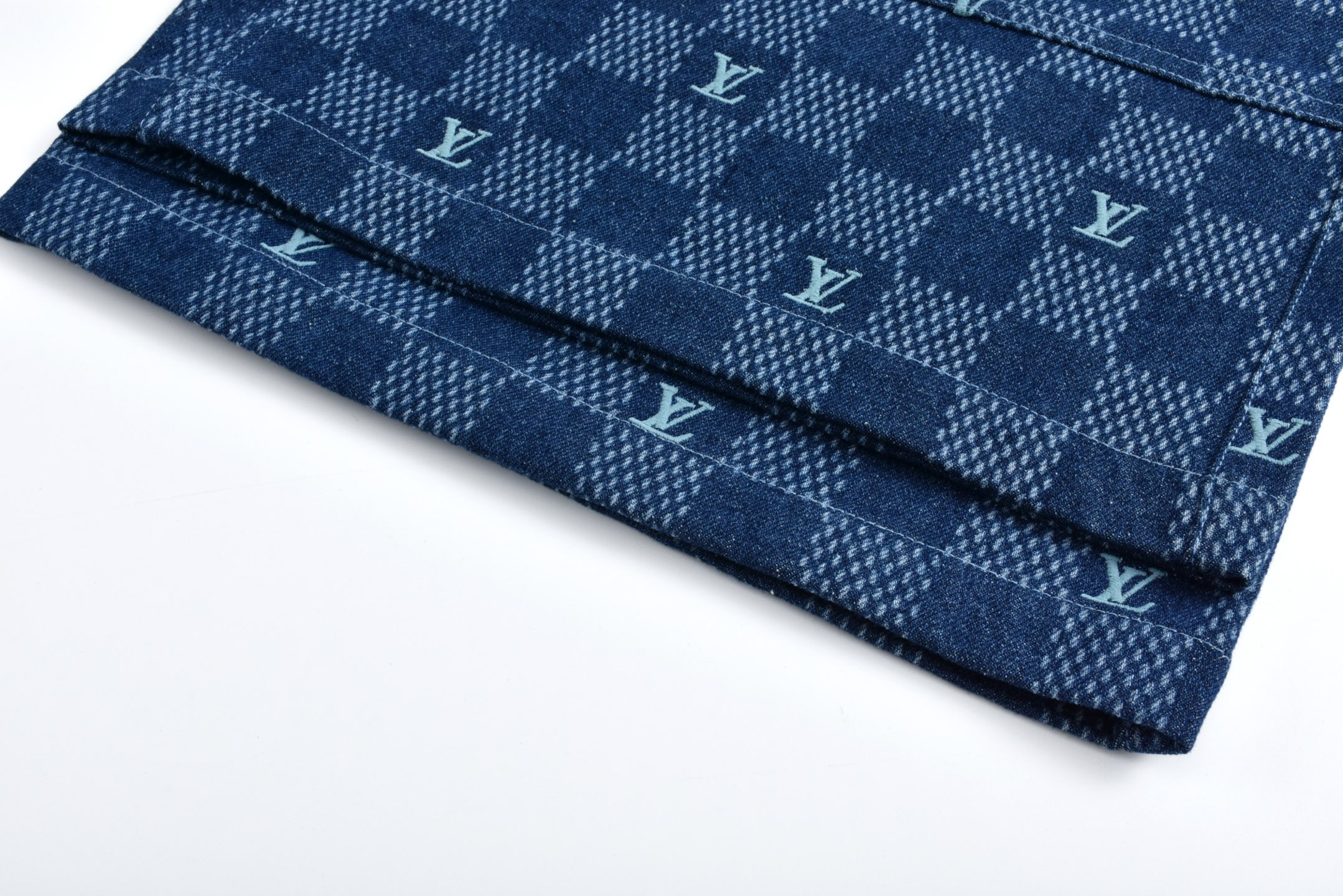 Denim Patchwork Plaid Shorts