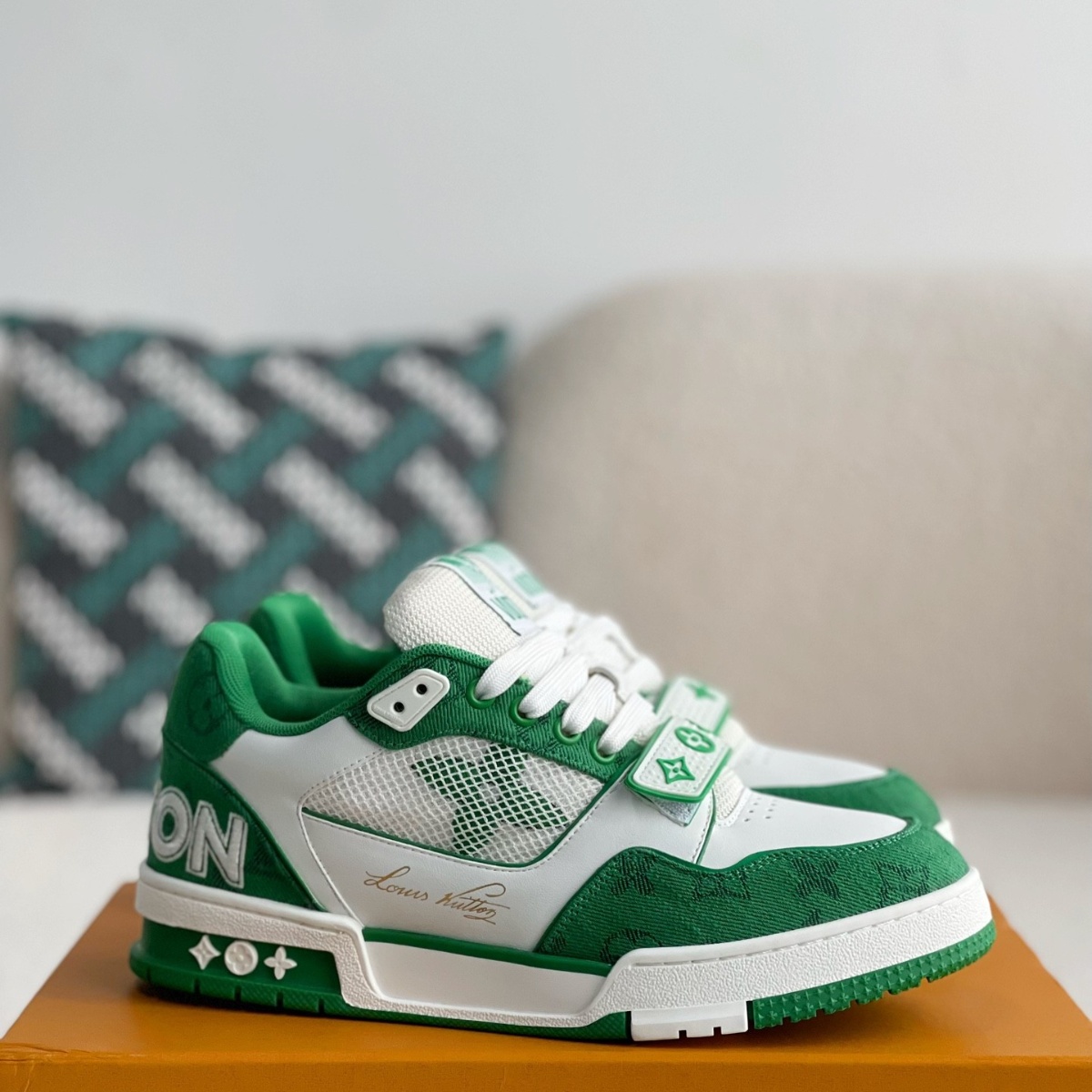 Trainer Green Monogram Denim