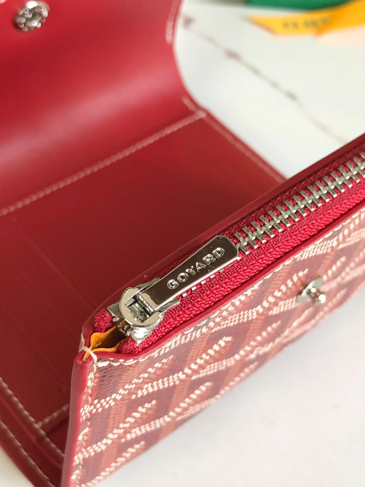 Red Calfskin Canvas Card Holder