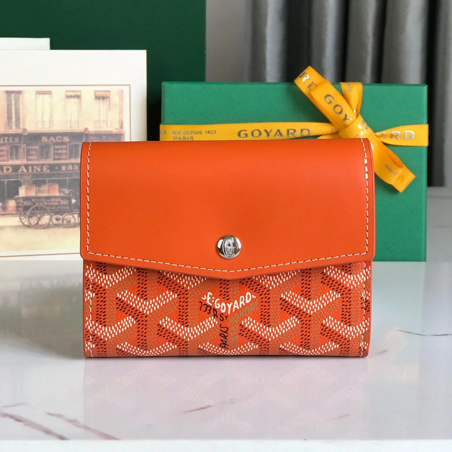 Orange Calfskin Canvas Card Holder