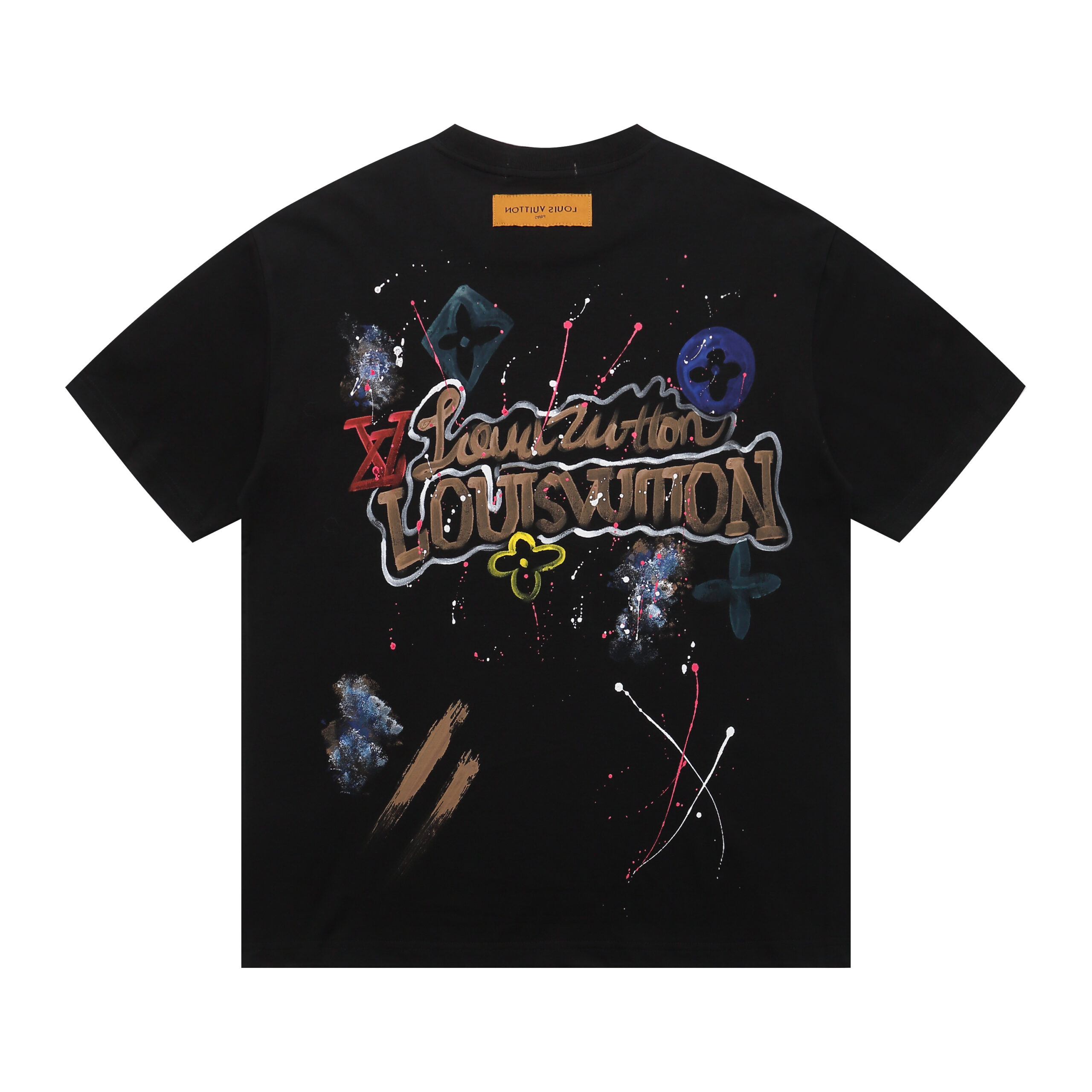 Hand-painted ink round neck short T-shirt