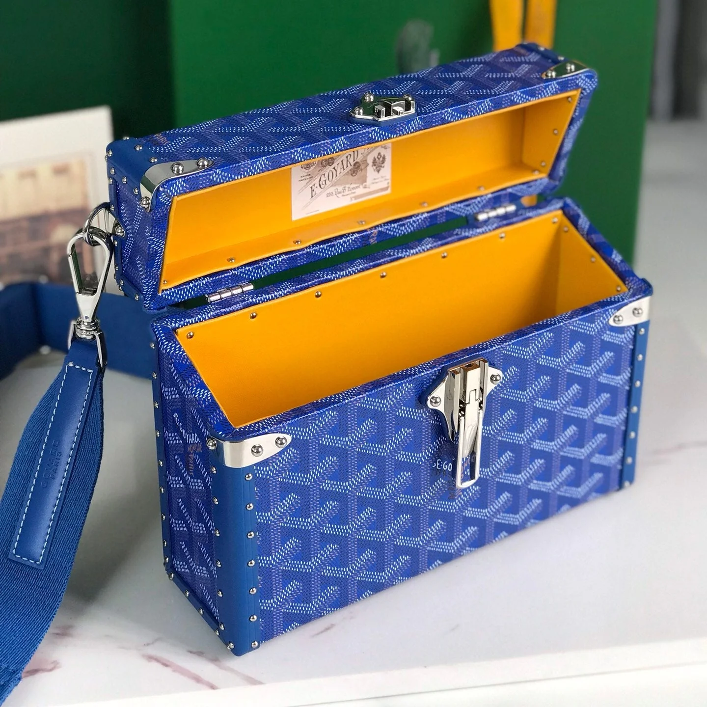 Bag 21 In Blue Canvas & Cowhide