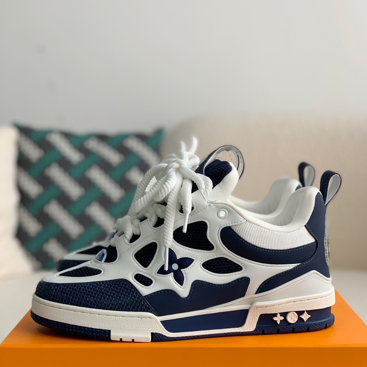 Navy and white sneakers