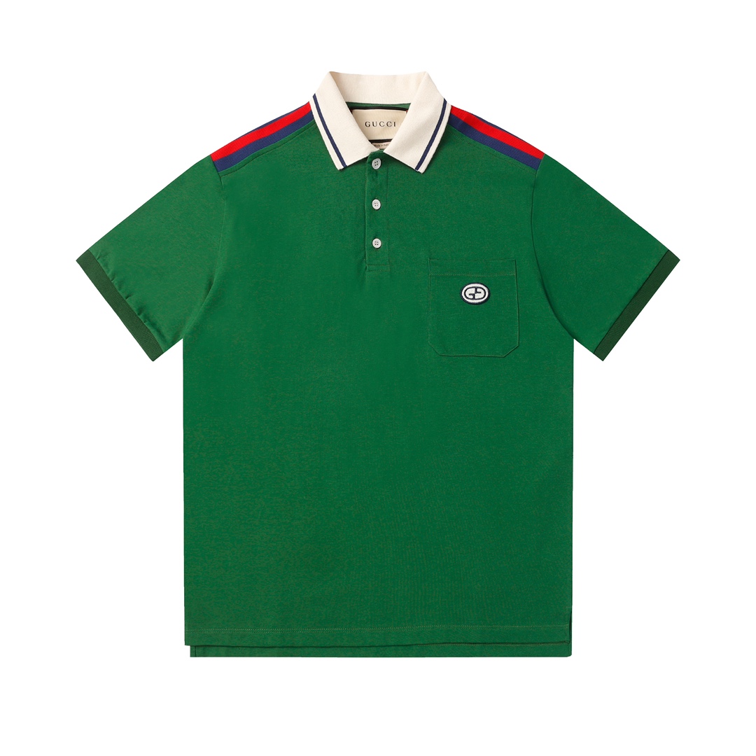 Red And Green Ribbed Polo Shirt Short Sleeves