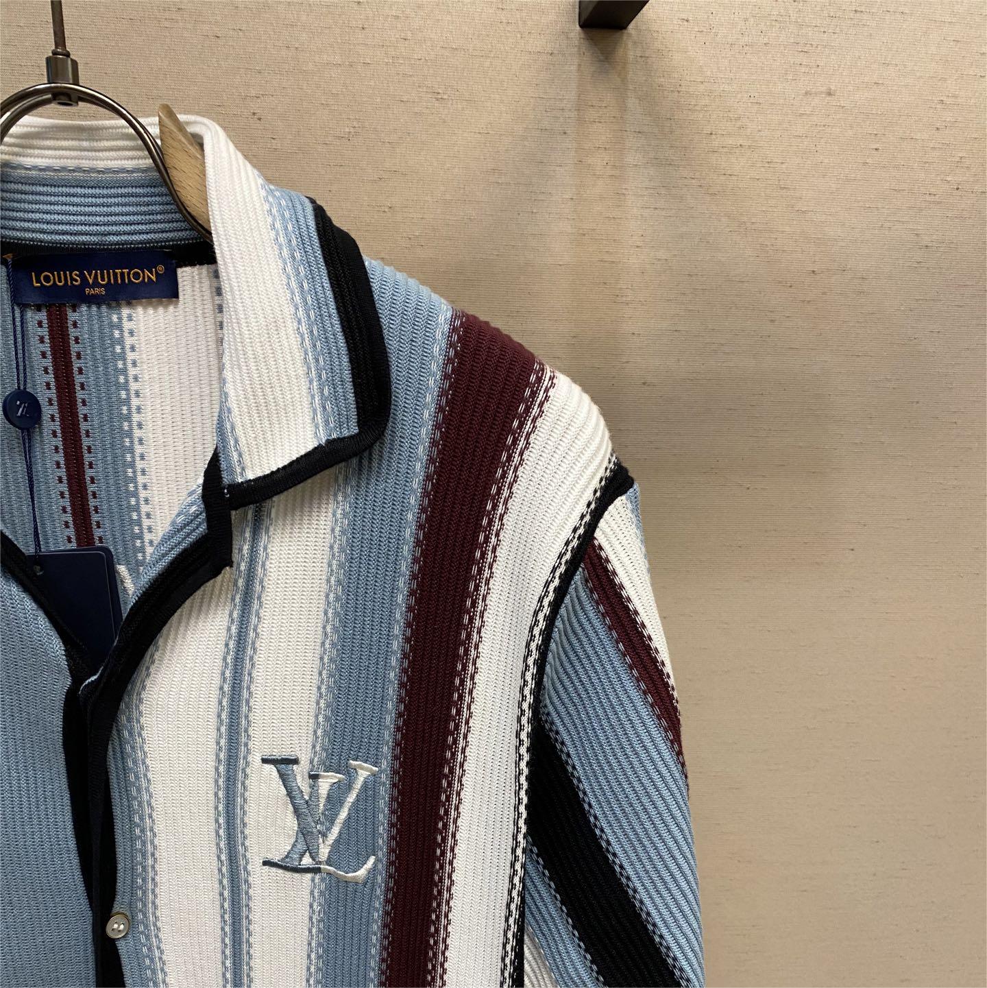 Striped Crochet Polo Shirt