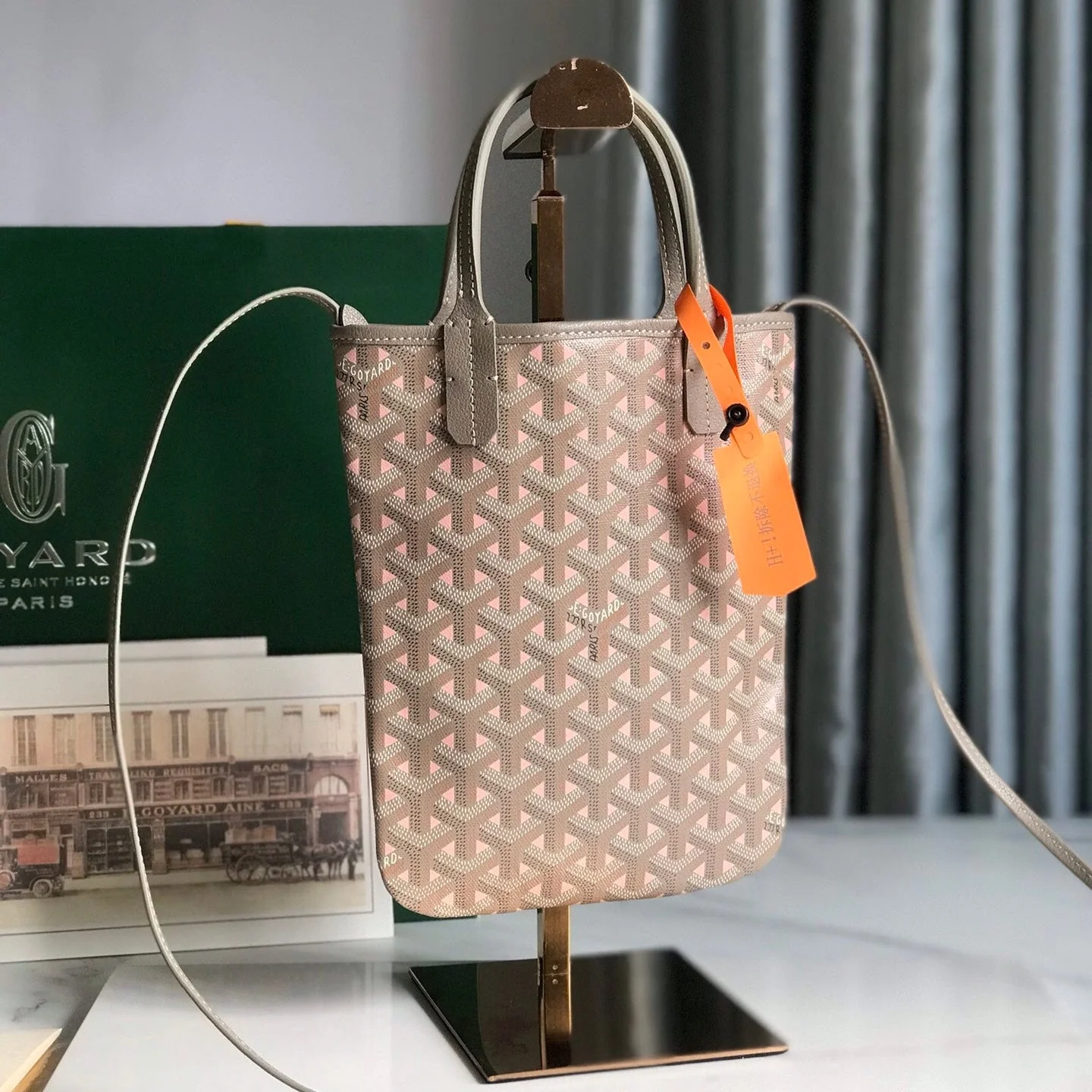 Bag 24 In Grey Mix Pink Canvas And Calfskin