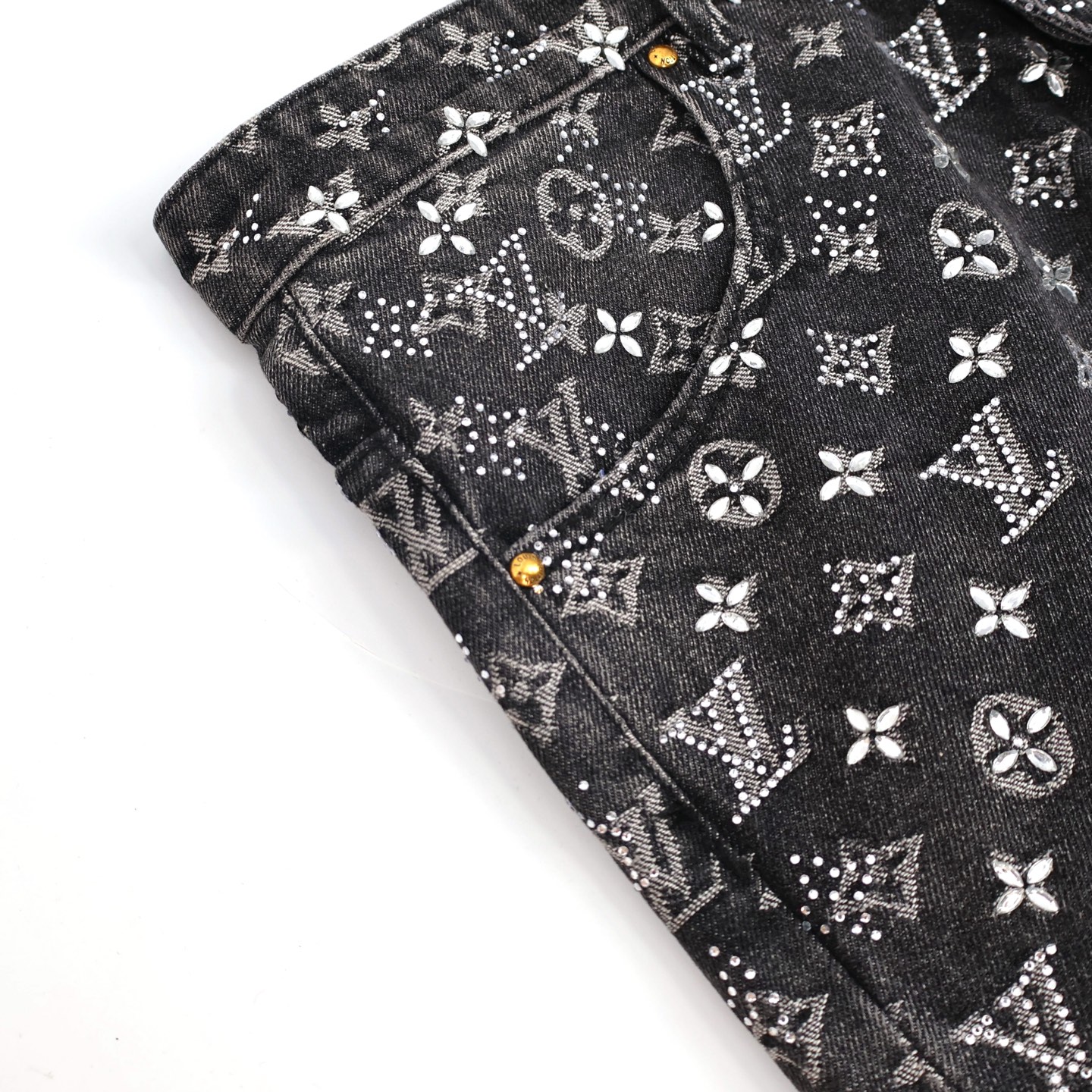 All-Over Monogram Rhinestone Denim Jeans