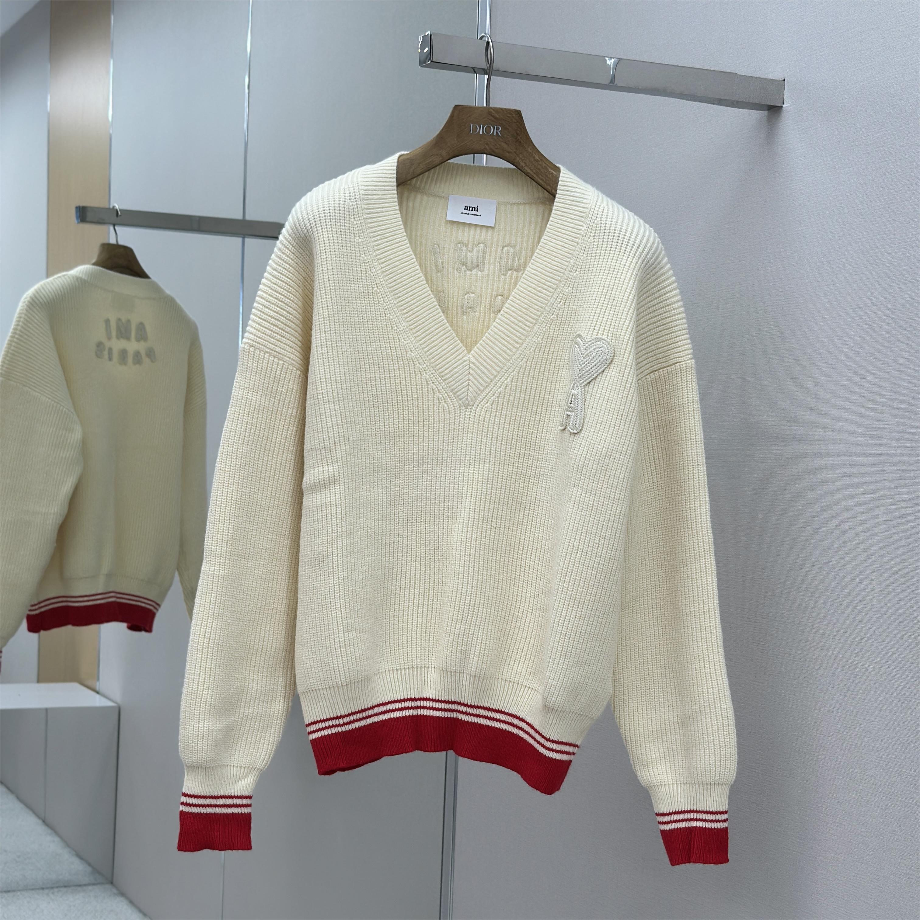 Heart Stripe V-Neck Long Sleeve Sweater