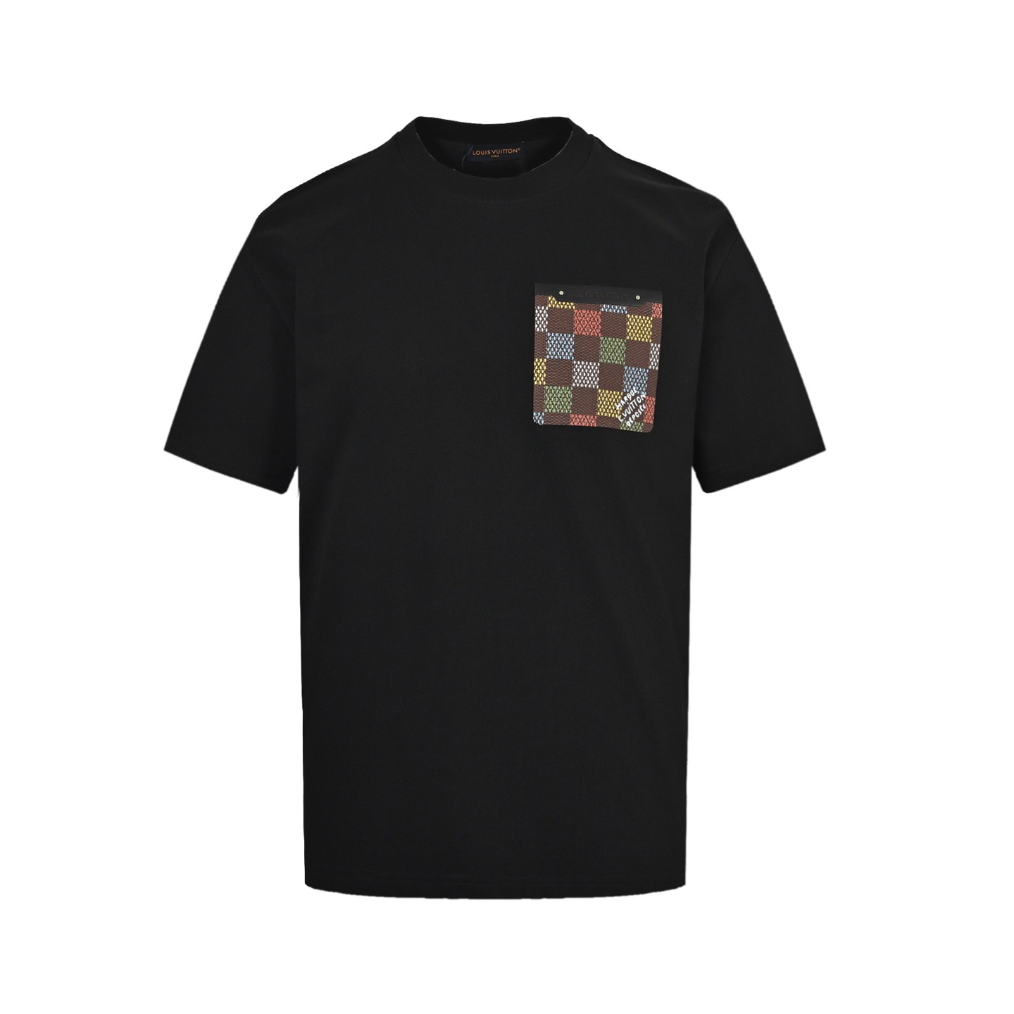 25SS Checkered Leather Tag Pocket T-Shirt