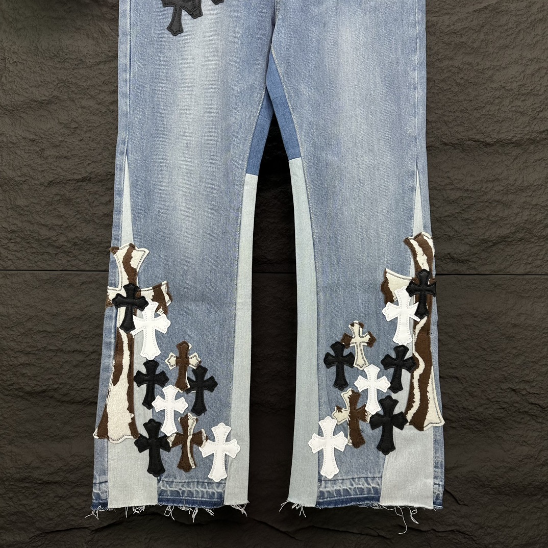 Cross-patch couple's washed jeans