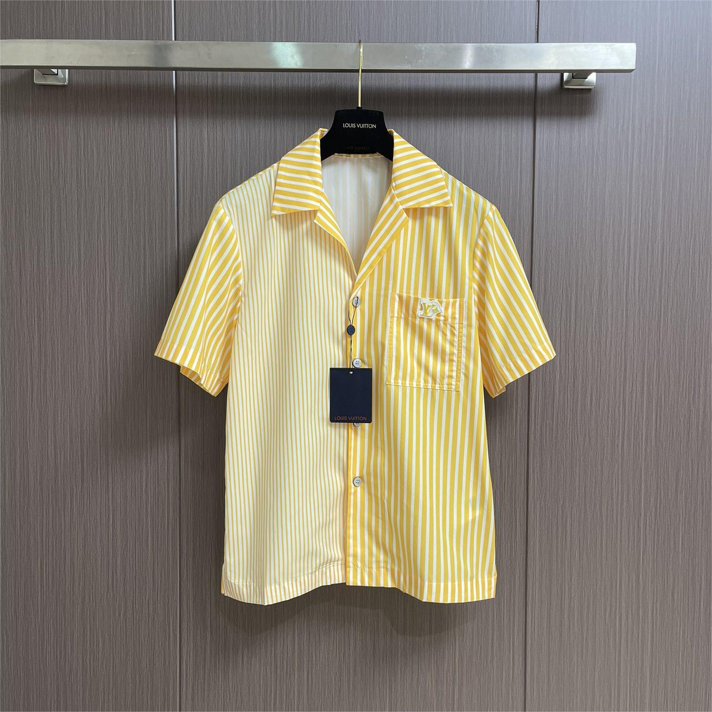 Patchwork Striped Short-Sleeve Collared Shirt