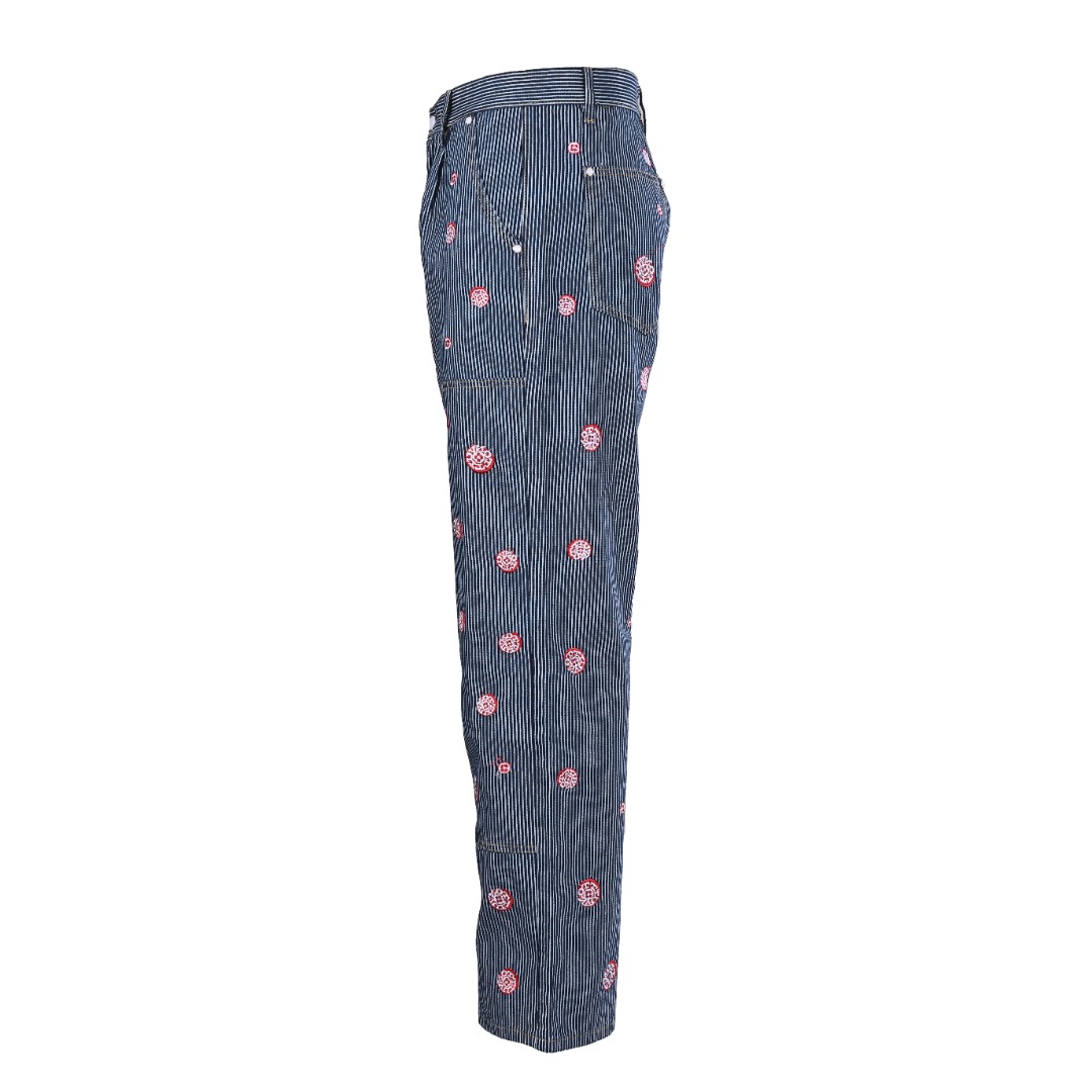 Sakura Embroidery Vertical Stripe Jeans