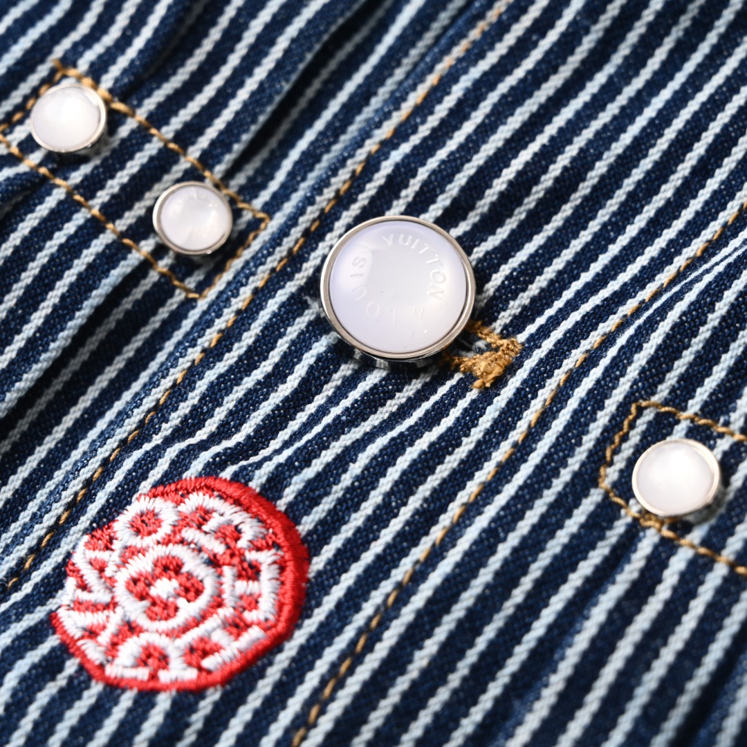 Sakura Embroidery Vertical Striped Denim Jacket