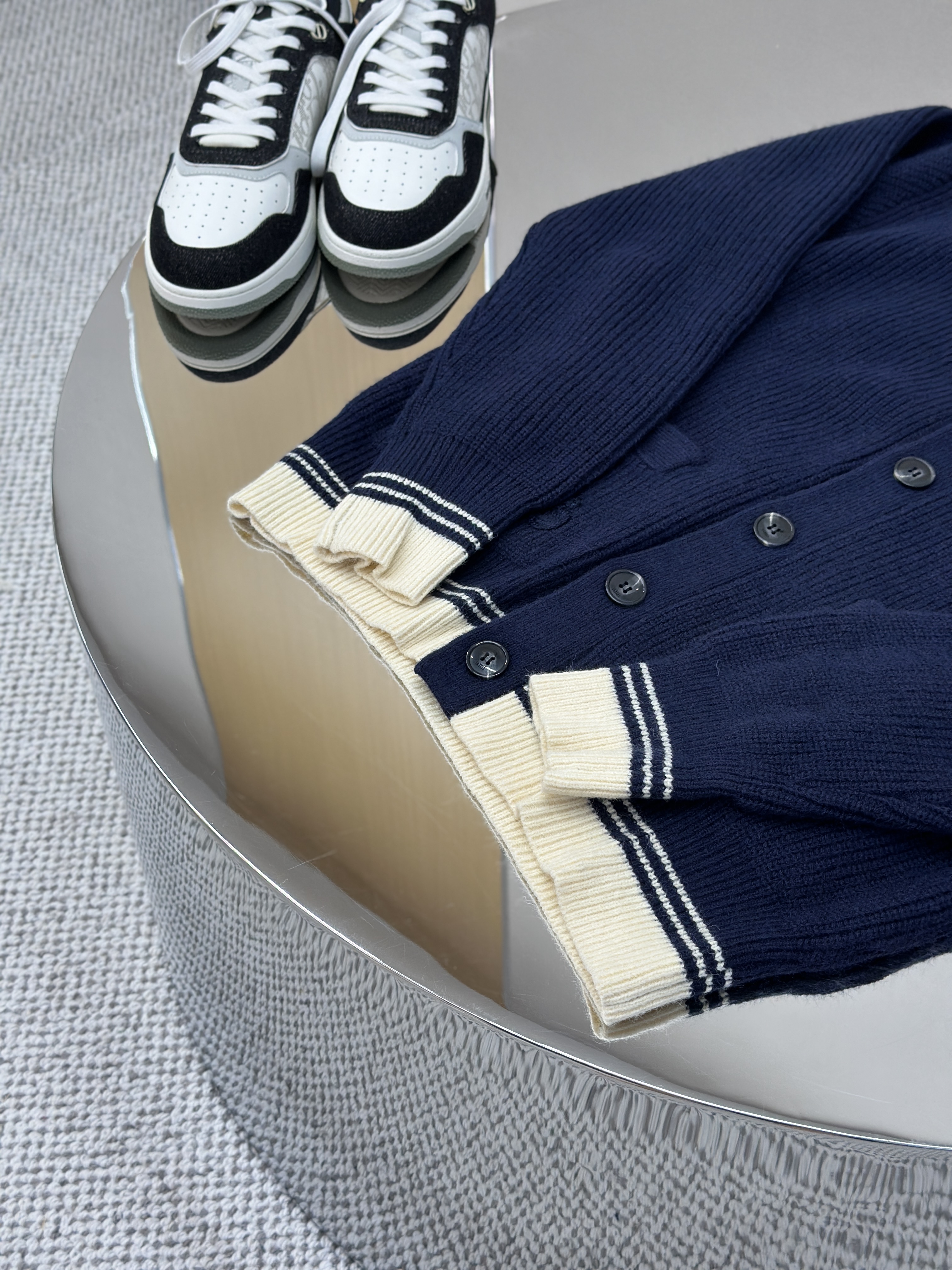 New Woven ADC Heart Stripe V-Neck Cardigan Sweater