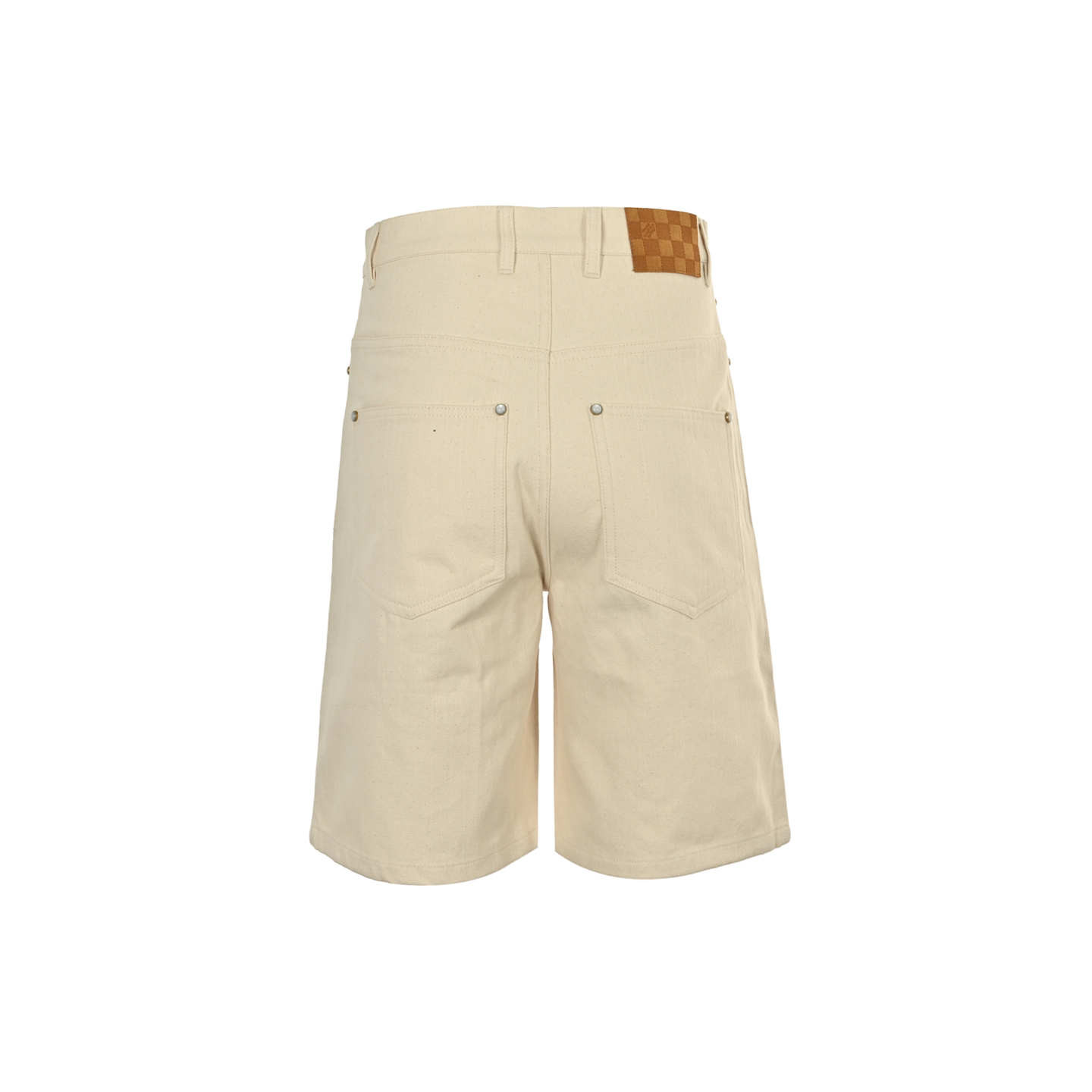 Denim shorts with leather pocket label