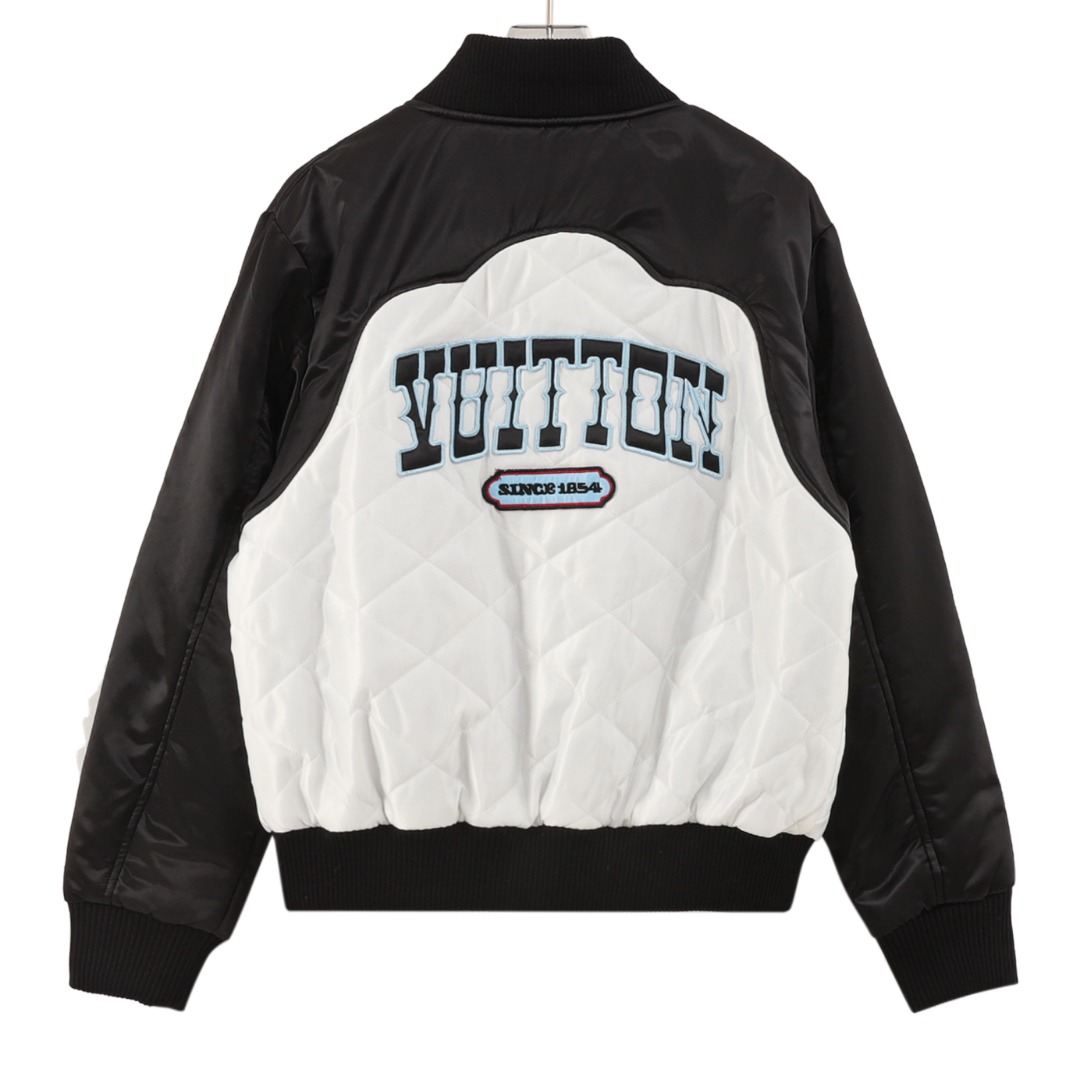 Black And White Patchwork Embroidered Baseball Jacket