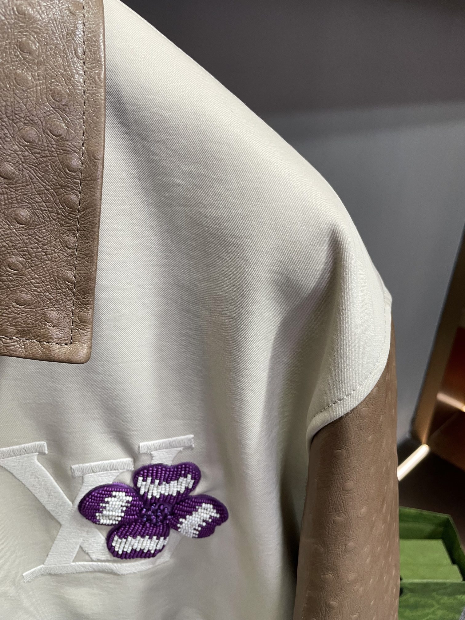 Hand-embroidered Wool And Ostrich Leather Baseball Jacket