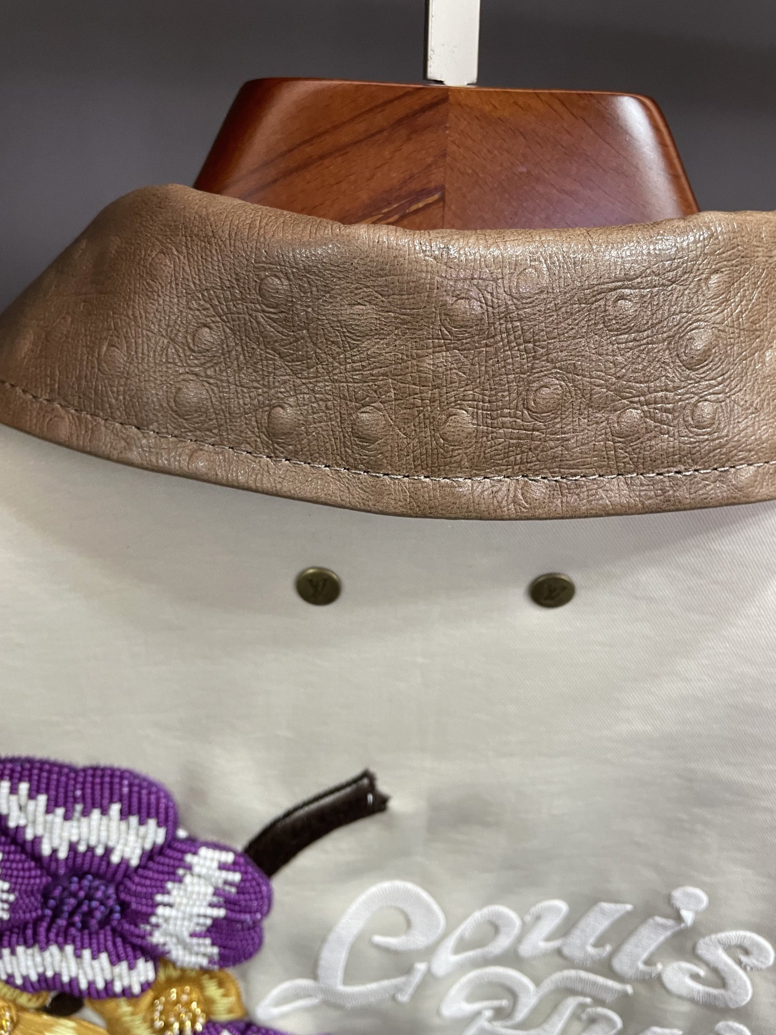 Hand-embroidered Wool And Ostrich Leather Baseball Jacket