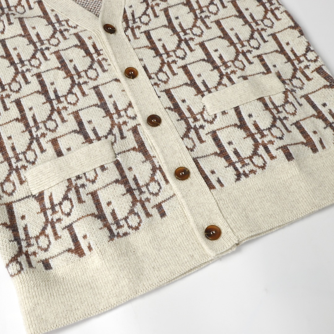 24FW Jacquard Logo Pattern Wool Knit Cardigan