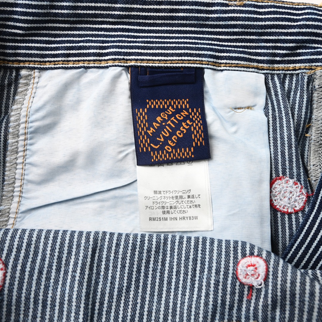 Sakura Embroidery Vertical Stripe Jeans