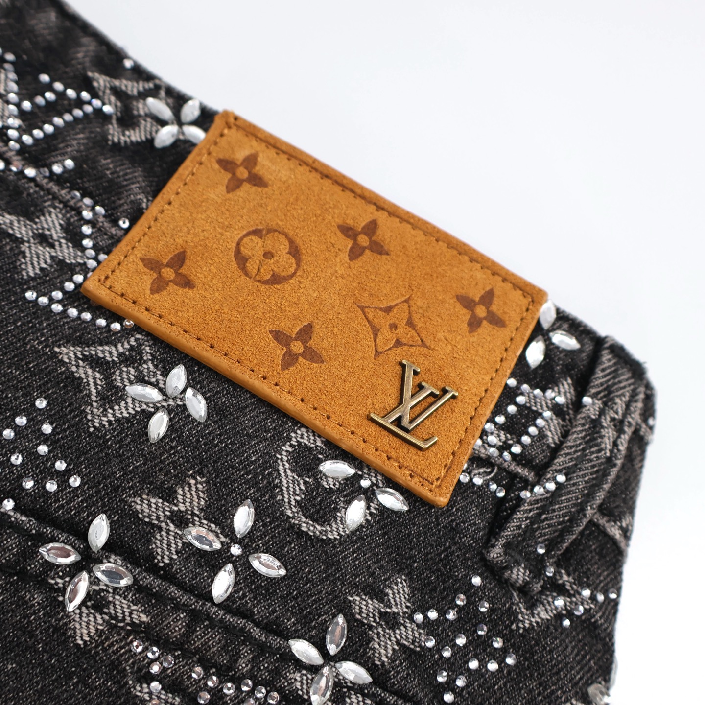 All-Over Monogram Rhinestone Denim Jeans