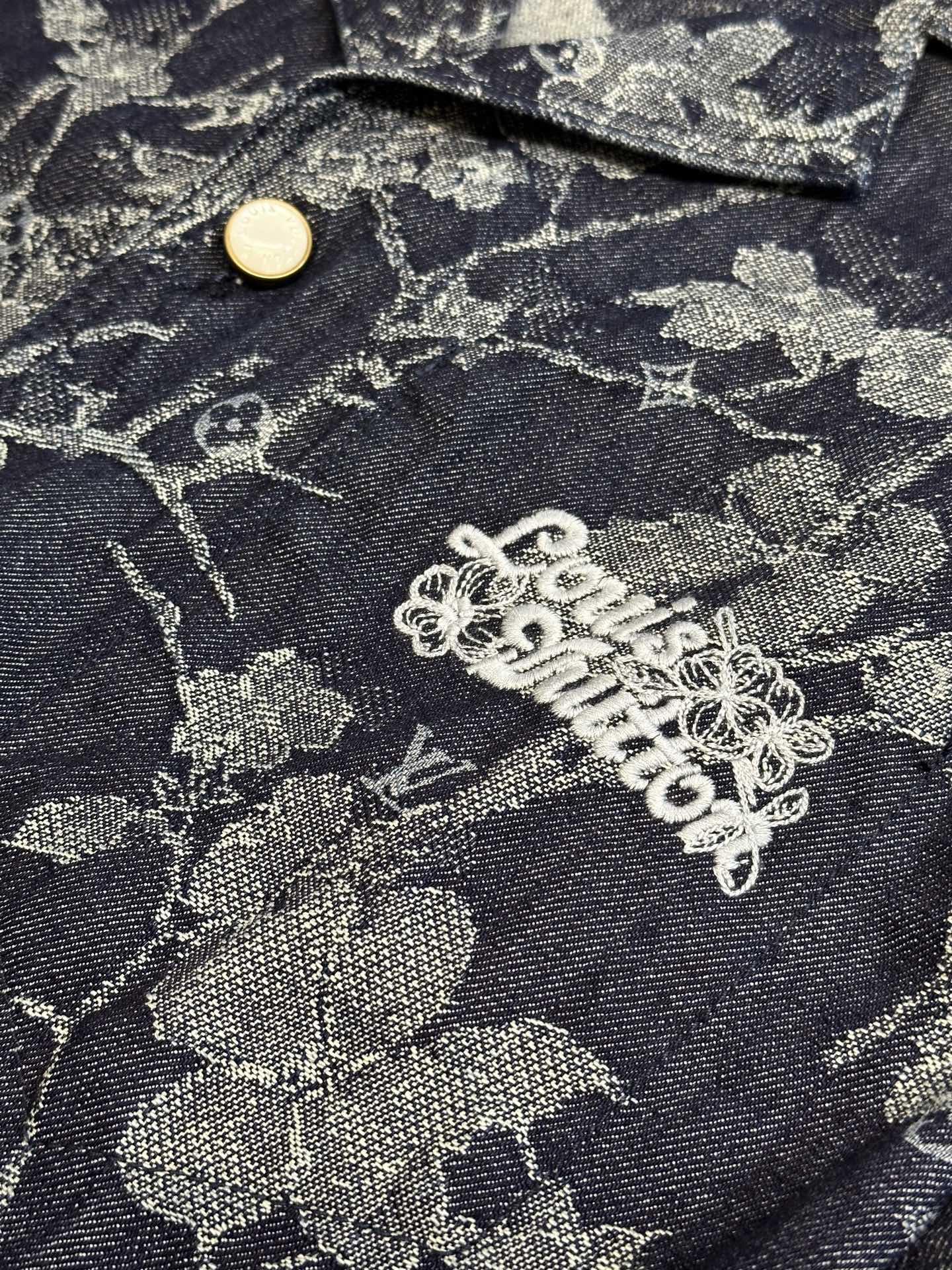 Jacquard Embroidered Denim Short-Sleeve Shirt