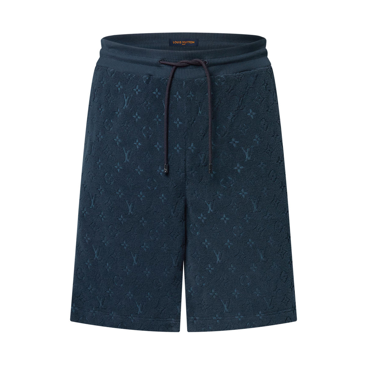 Blue Cotton Terry Jacquard Casual Shorts