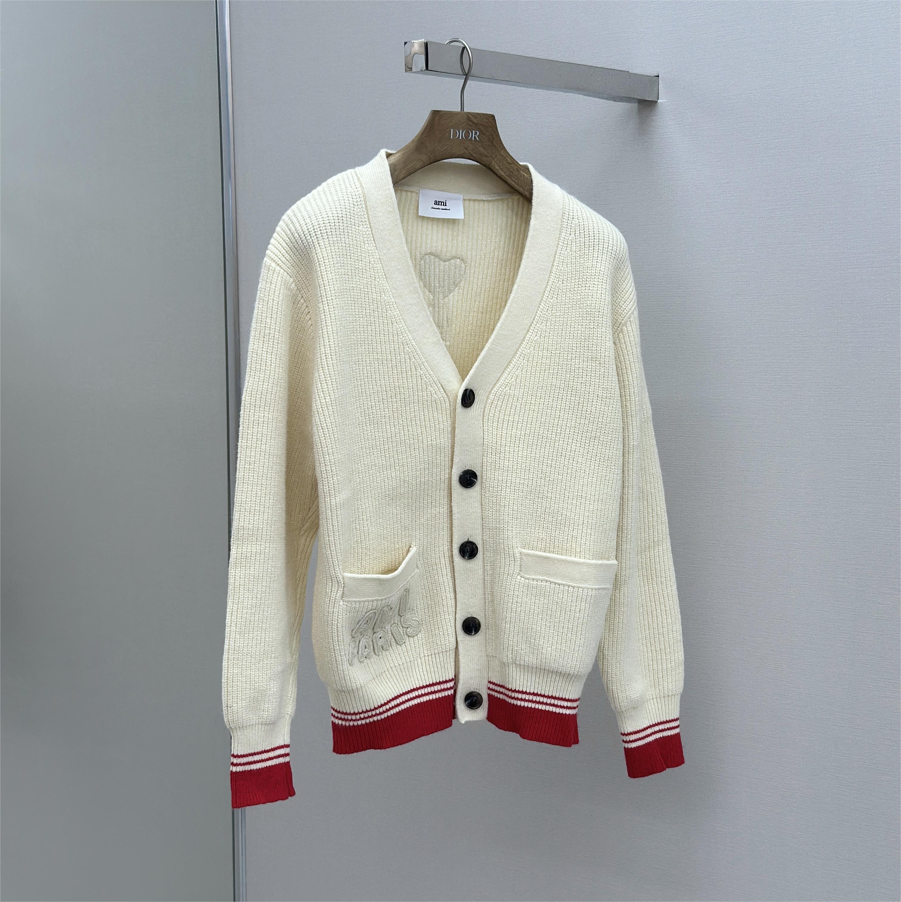 New Woven ADC Heart Stripe V-Neck Cardigan Sweater