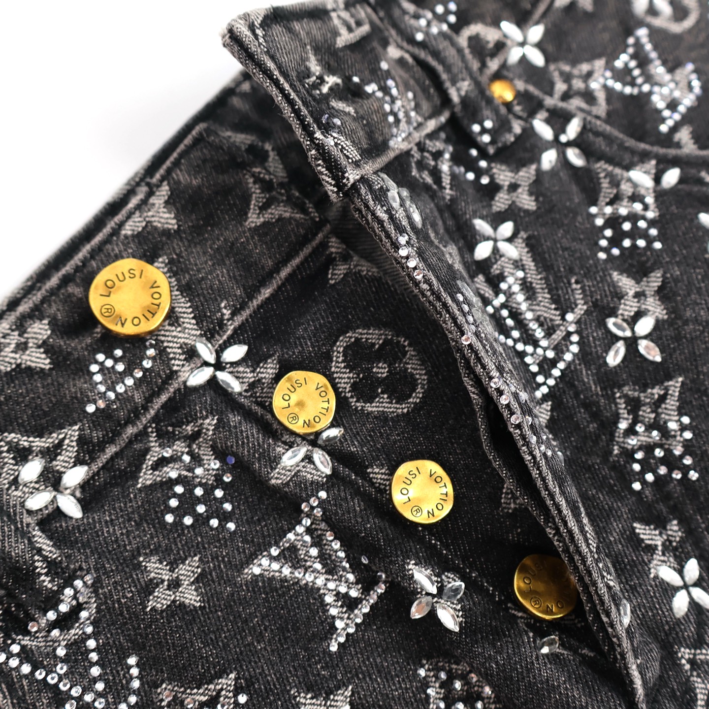 All-Over Monogram Rhinestone Denim Jeans