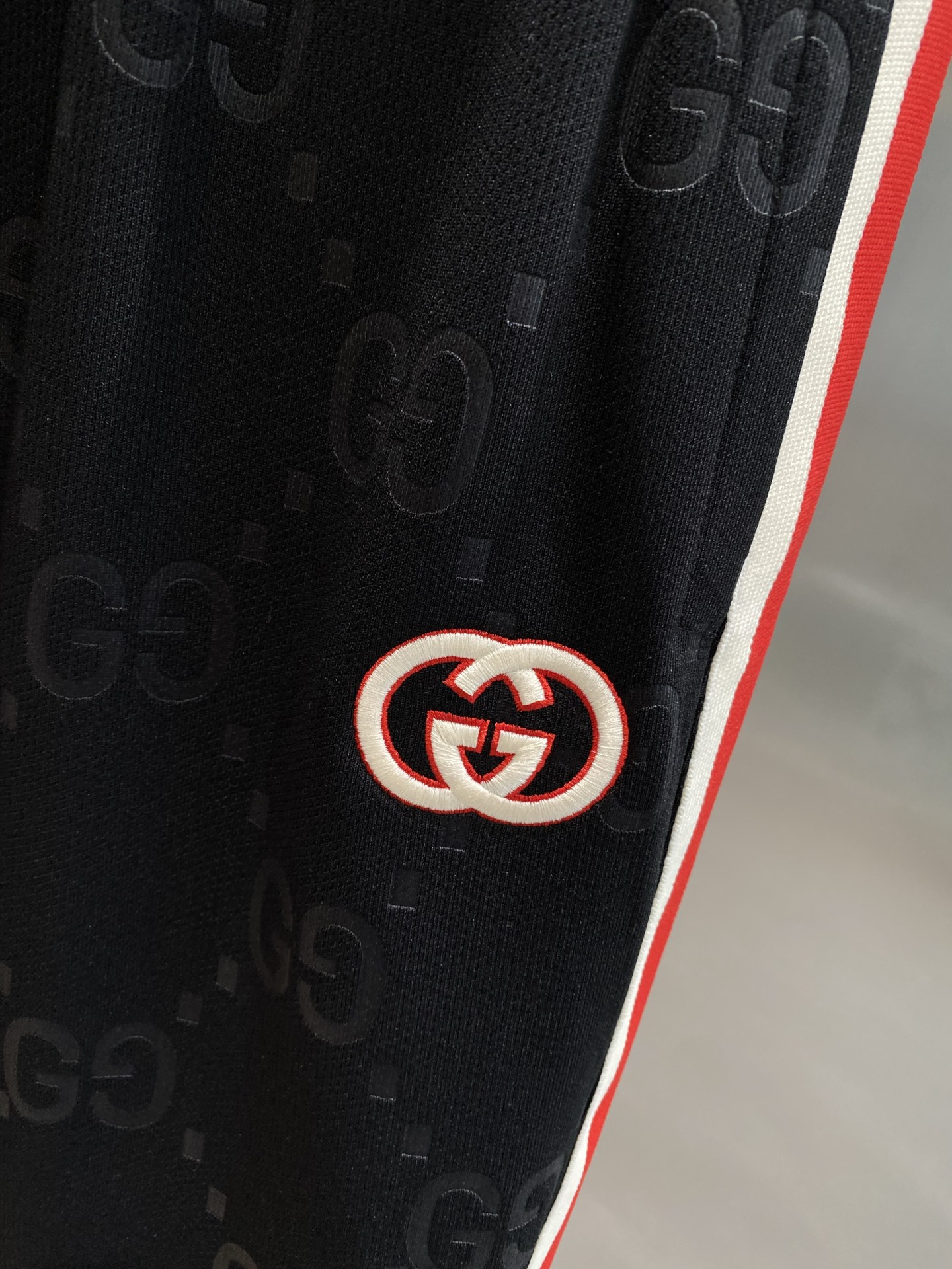 Red and white striped side panel shorts