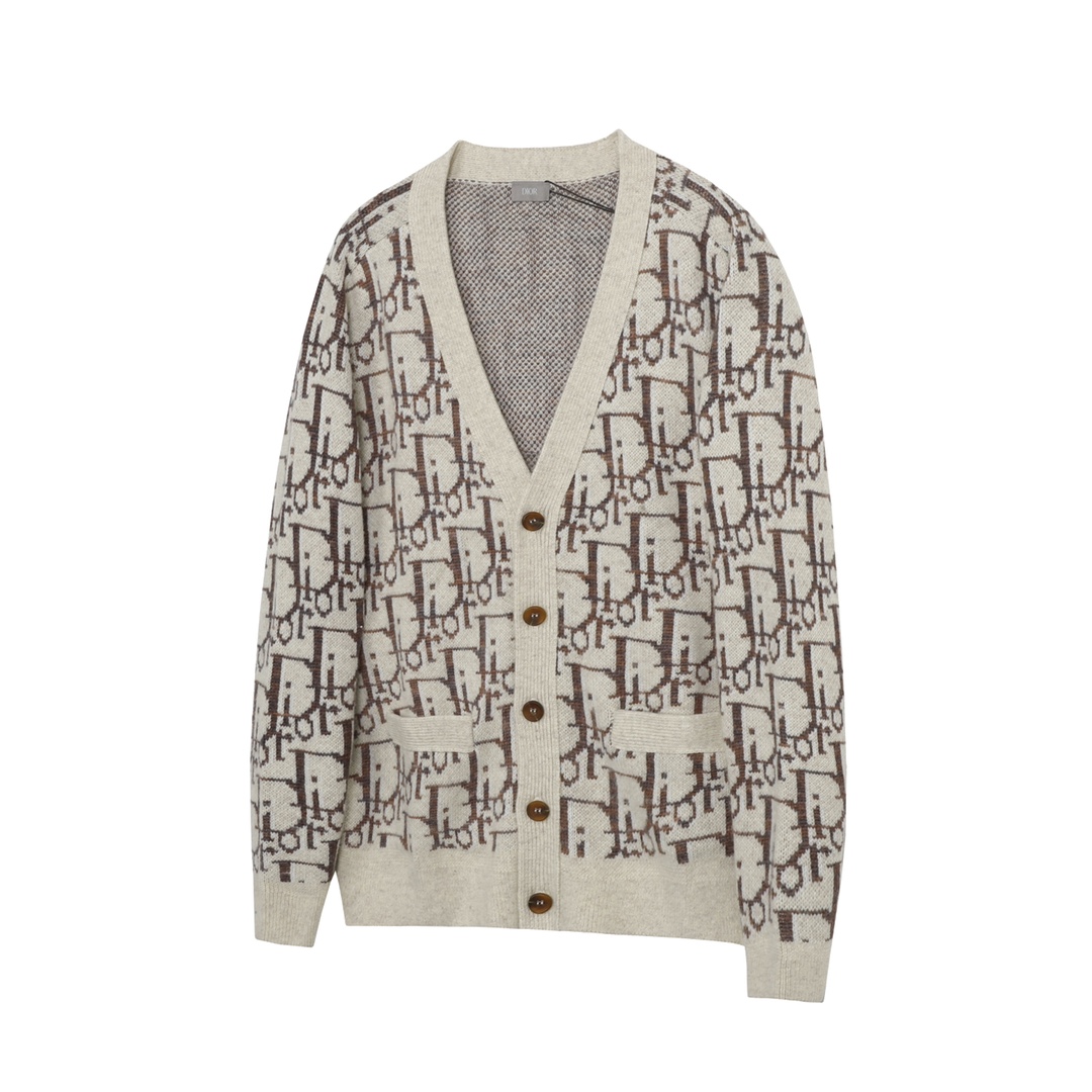 24FW Jacquard Logo Pattern Wool Knit Cardigan