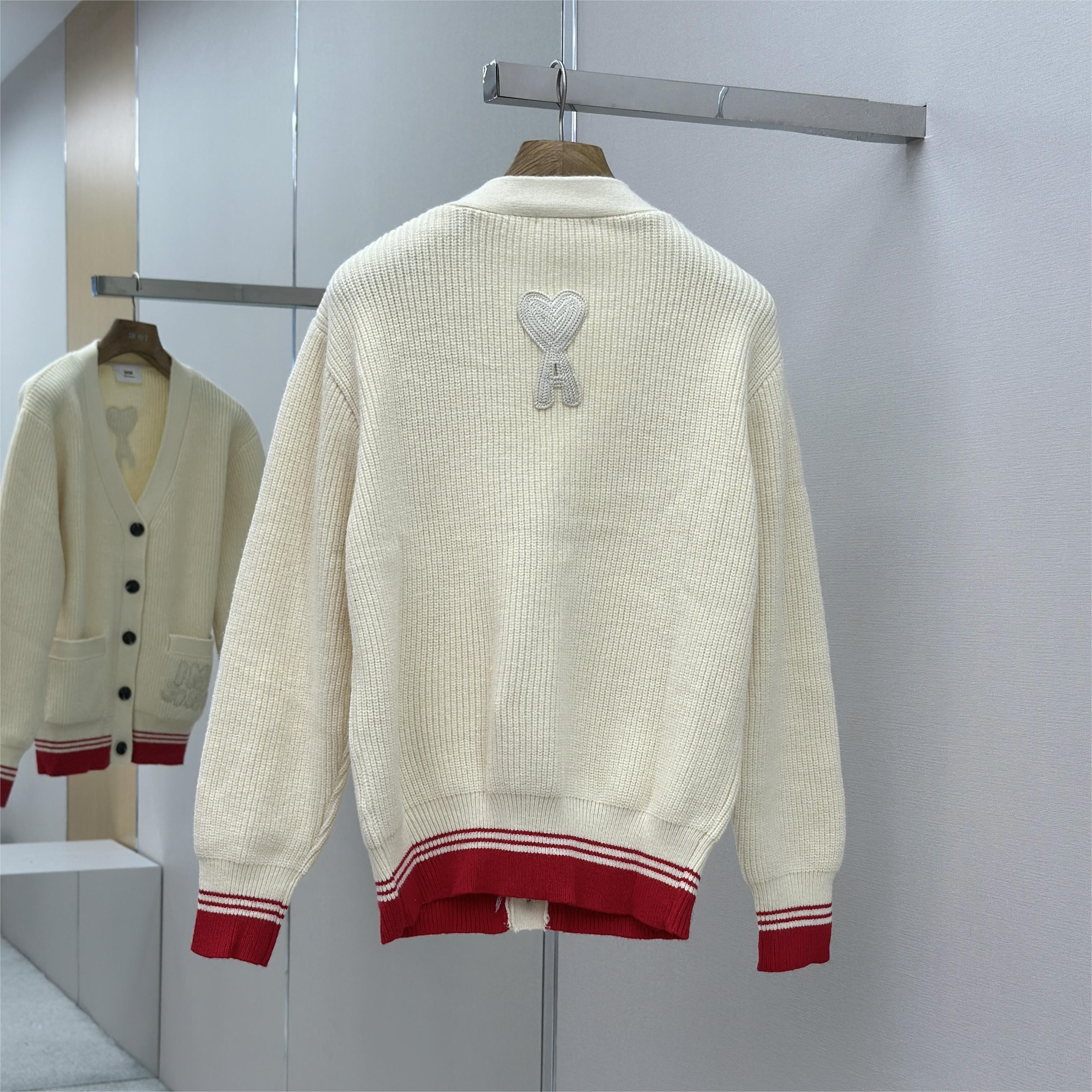 New Woven ADC Heart Stripe V-Neck Cardigan Sweater