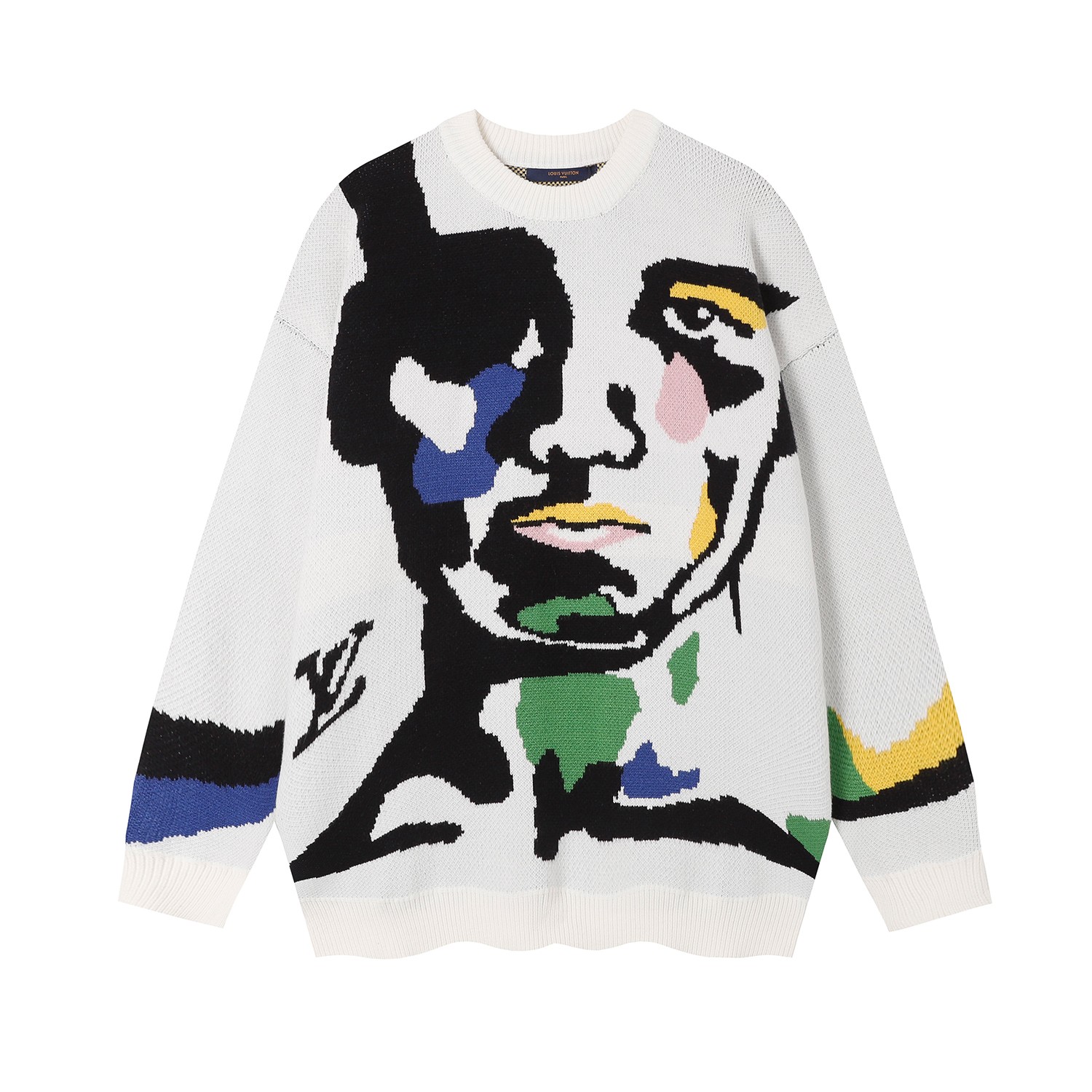 Jacquard crew neck pullover sweater