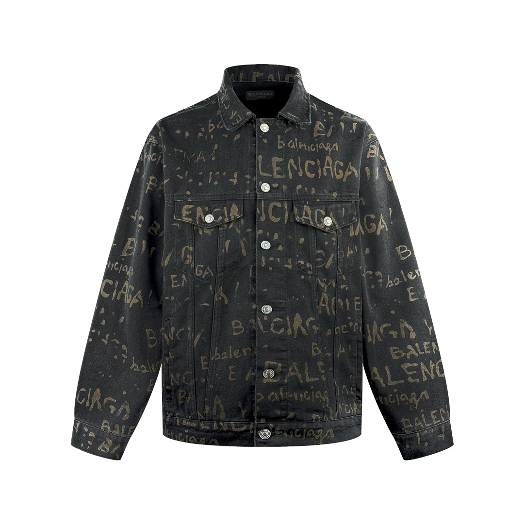 Washed All-Over Print Denim Jacket
