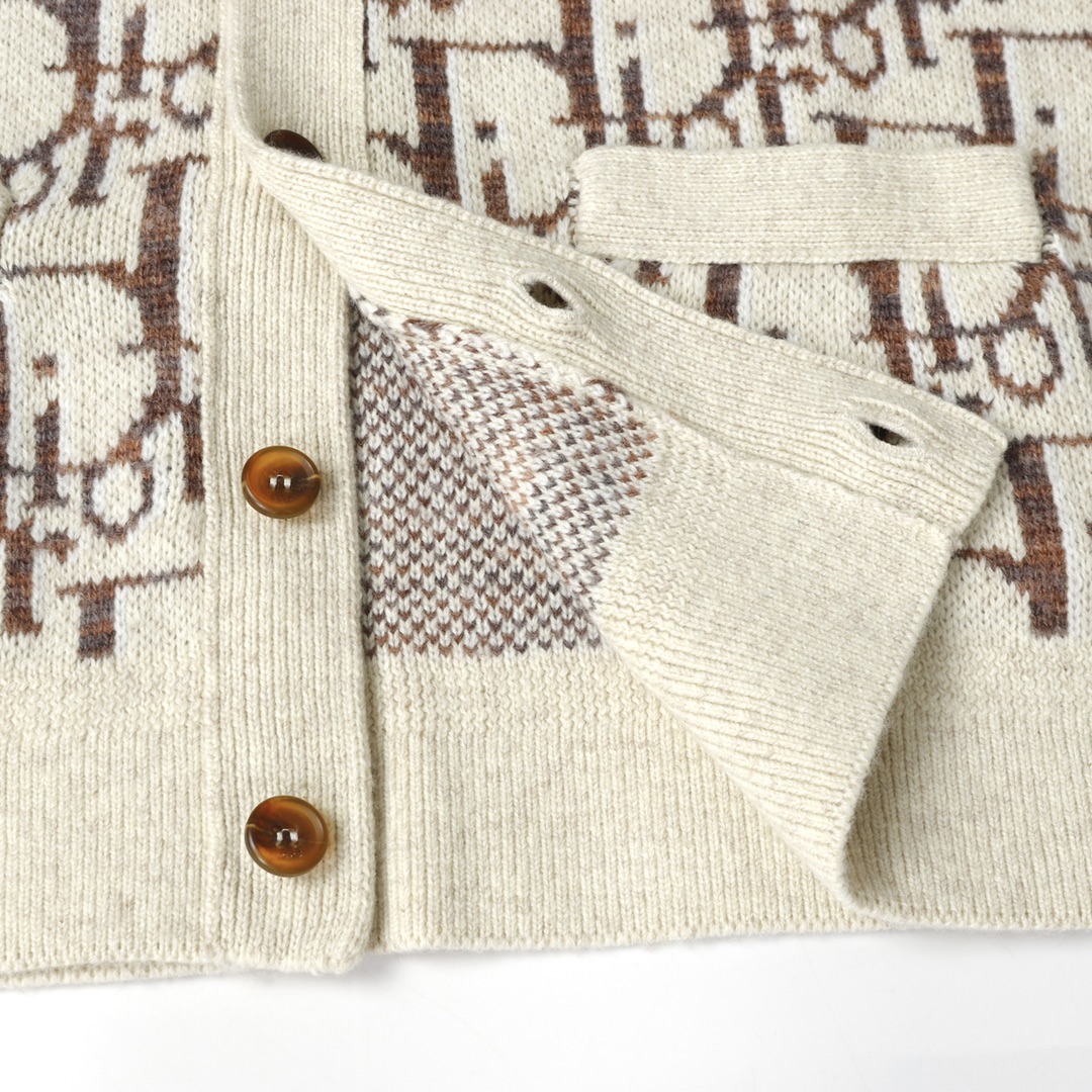 24FW Jacquard Logo Pattern Wool Knit Cardigan